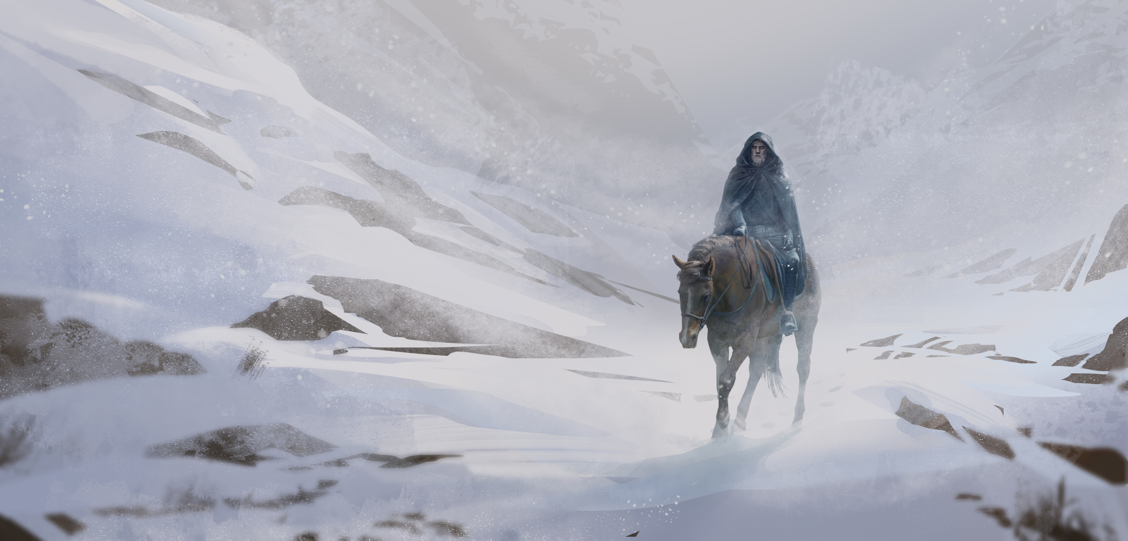 General 3840x1841 artwork digital art video game art video games The Witcher The Witcher 3: Wild Hunt snow horse Geralt of Rivia