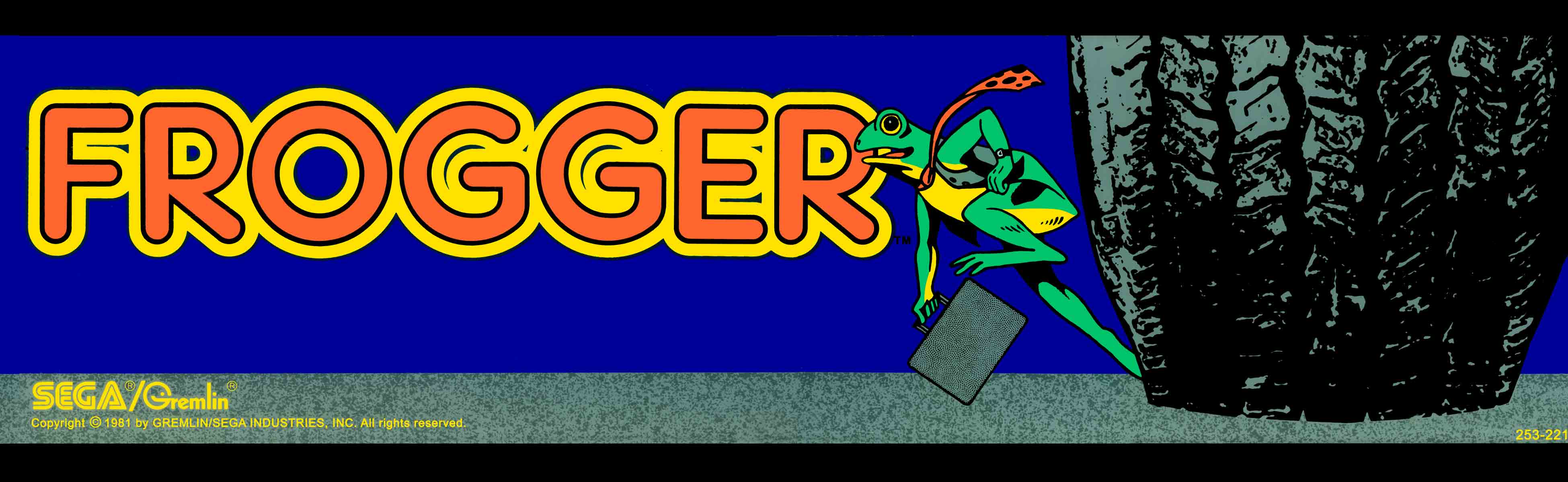 General 3900x1200 arcade cabinet video game art arcade marquee Frogger Sega multiple display digital art watermarked 1981 (year)