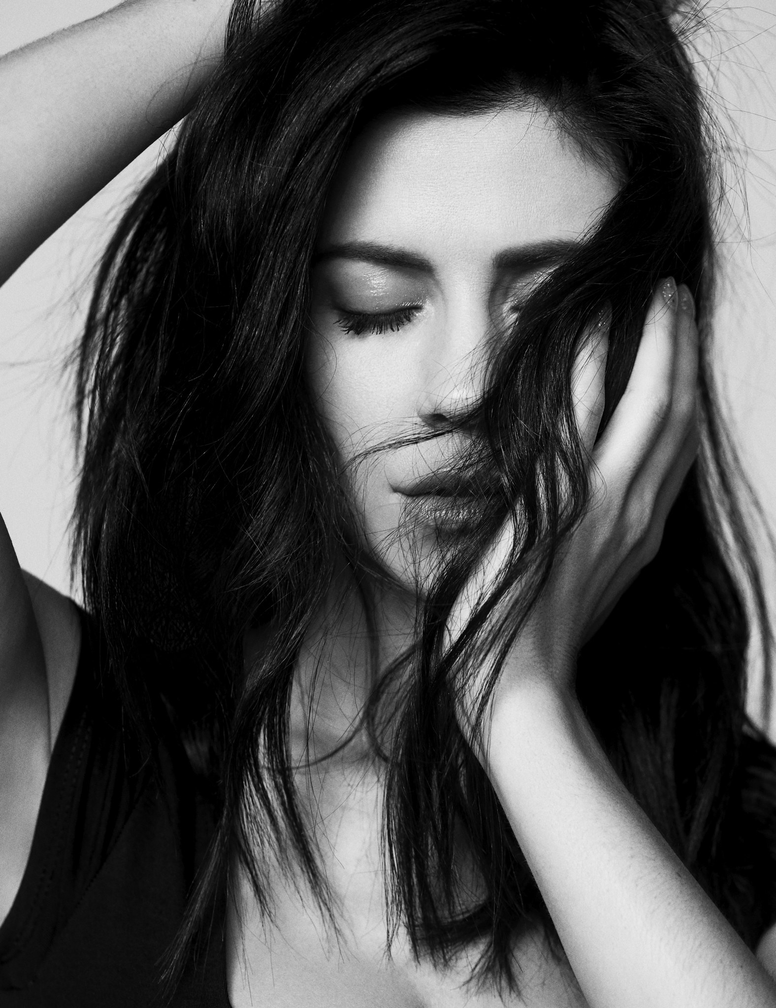 People 1576x2048 Marina and the Diamonds women monochrome singer face long hair closed eyes