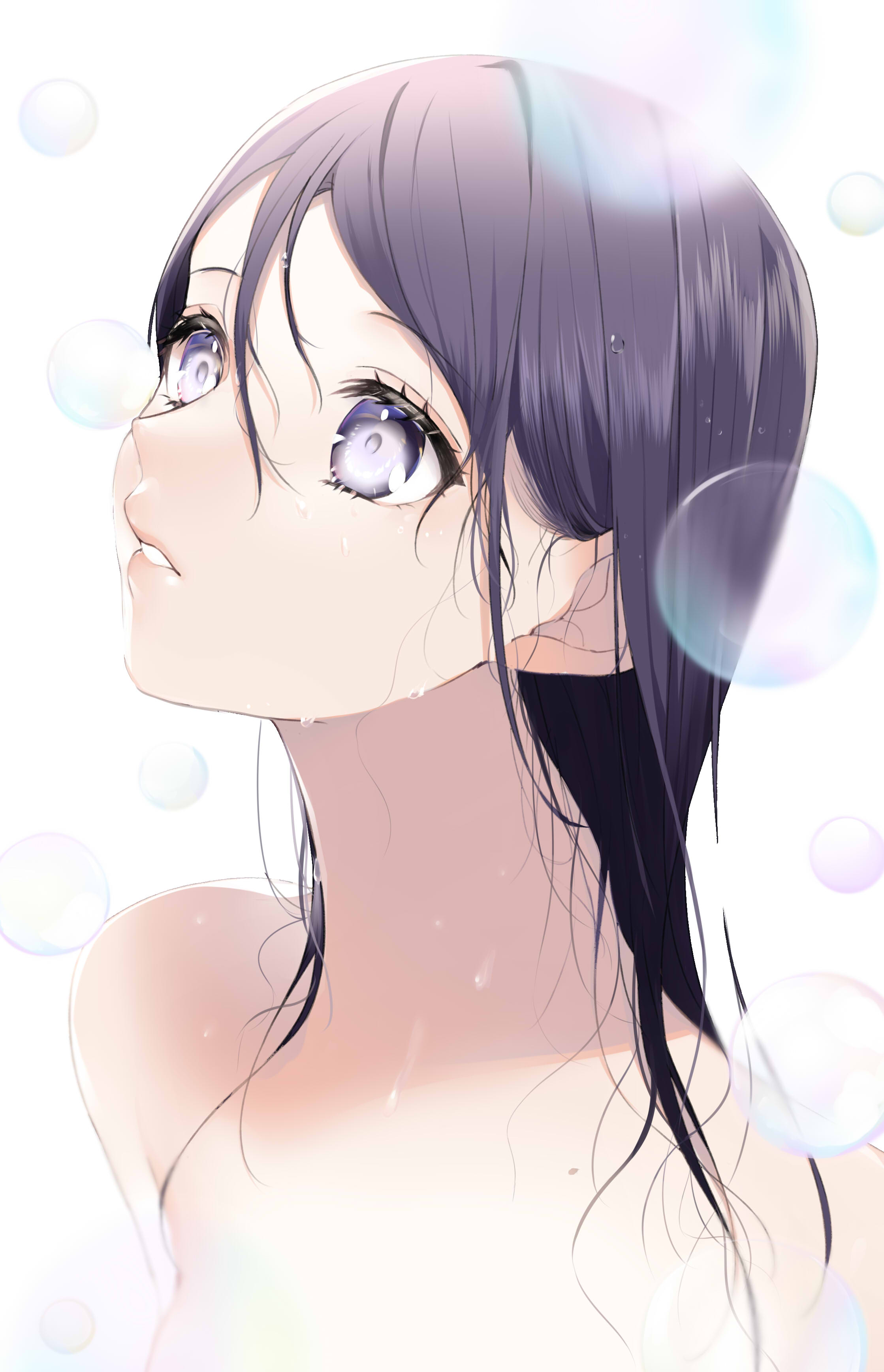 Anime 2238x3472 anime anime girls digital art artwork 2D portrait display wet Sogawa purple hair purple eyes implied nude