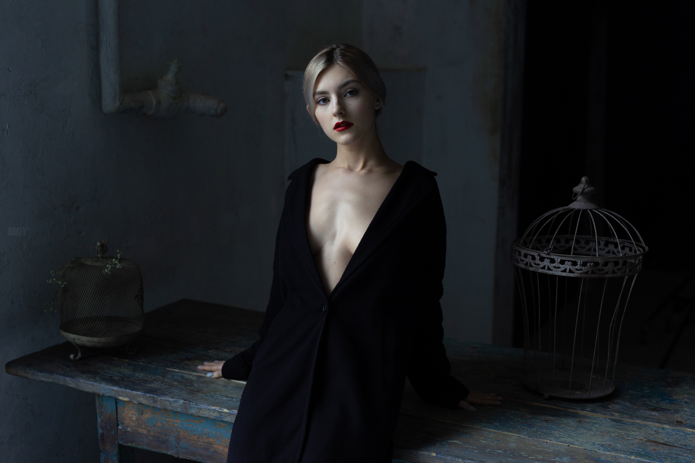 People 2250x1500 women model dark women indoors red lipstick Eva Elfie Aleksey Burcev