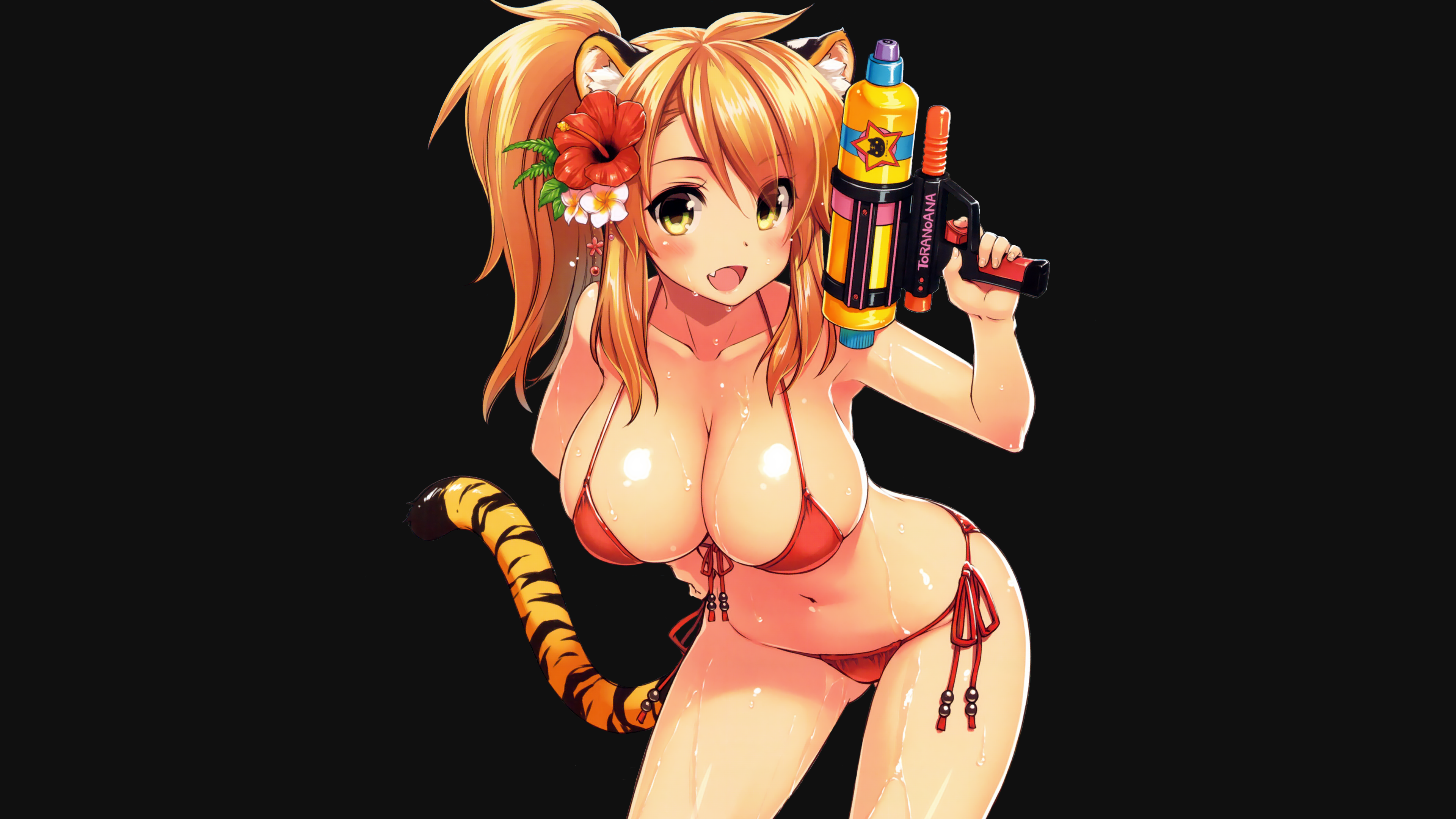 Anime 3840x2160 anime girls cat girl string bikini water guns fangs bikini cleavage big boobs blonde Toranoana artwork Kekocha