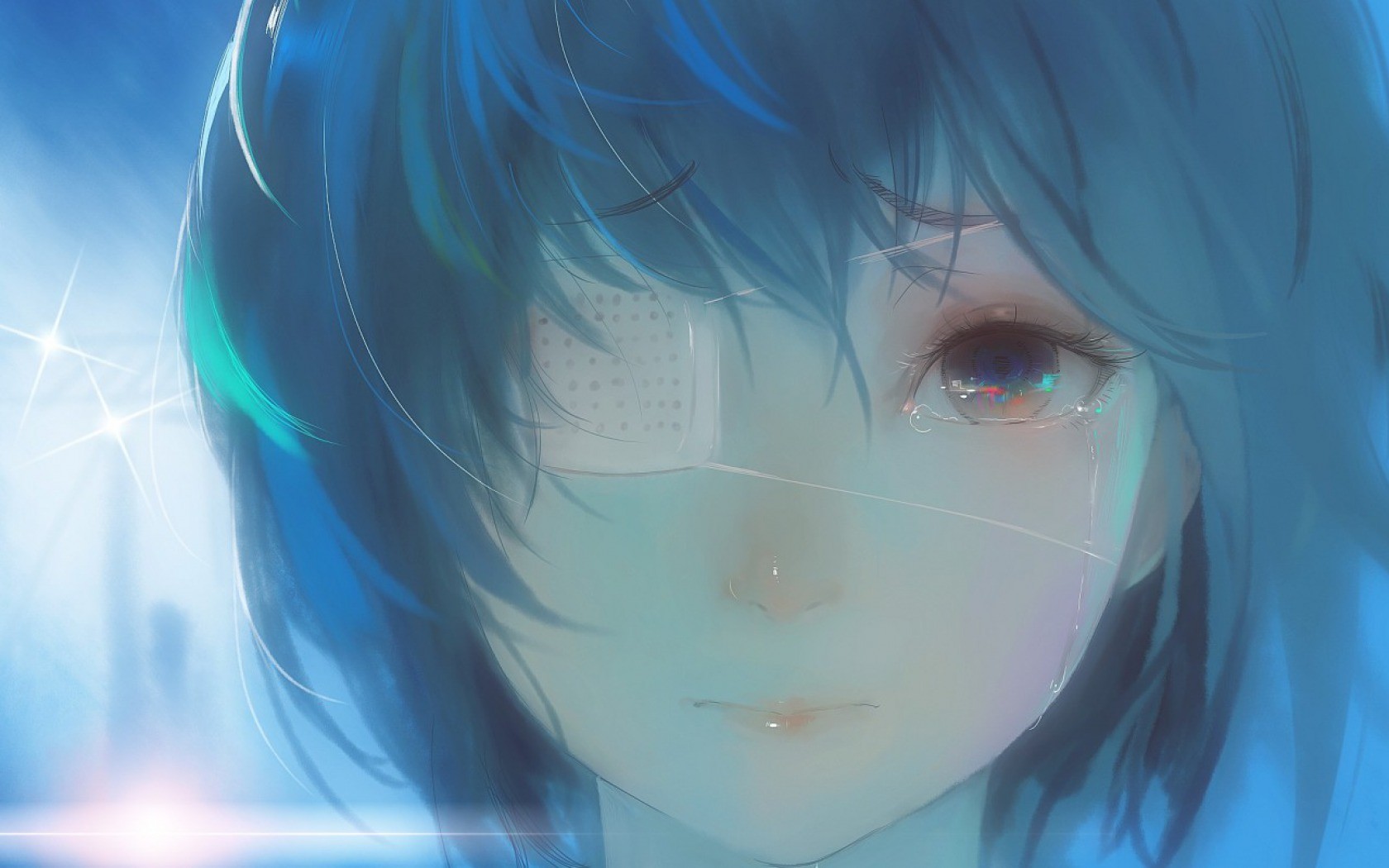 Anime 1680x1050 anime anime girls face eyepatches tears