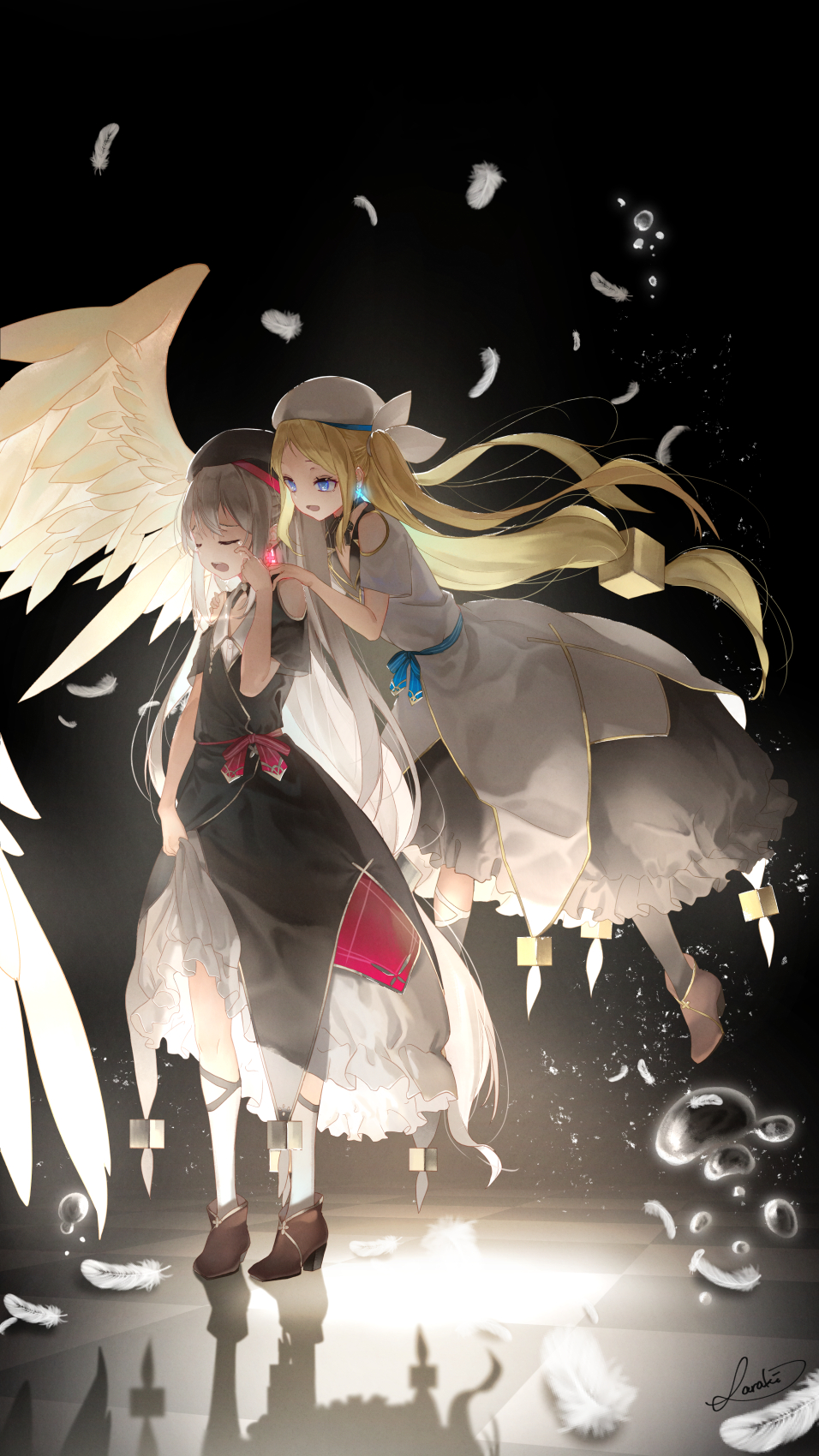 Anime 956x1700 anime anime girls digital art artwork 2D portrait display Saraki dress wings tears blonde silver hair
