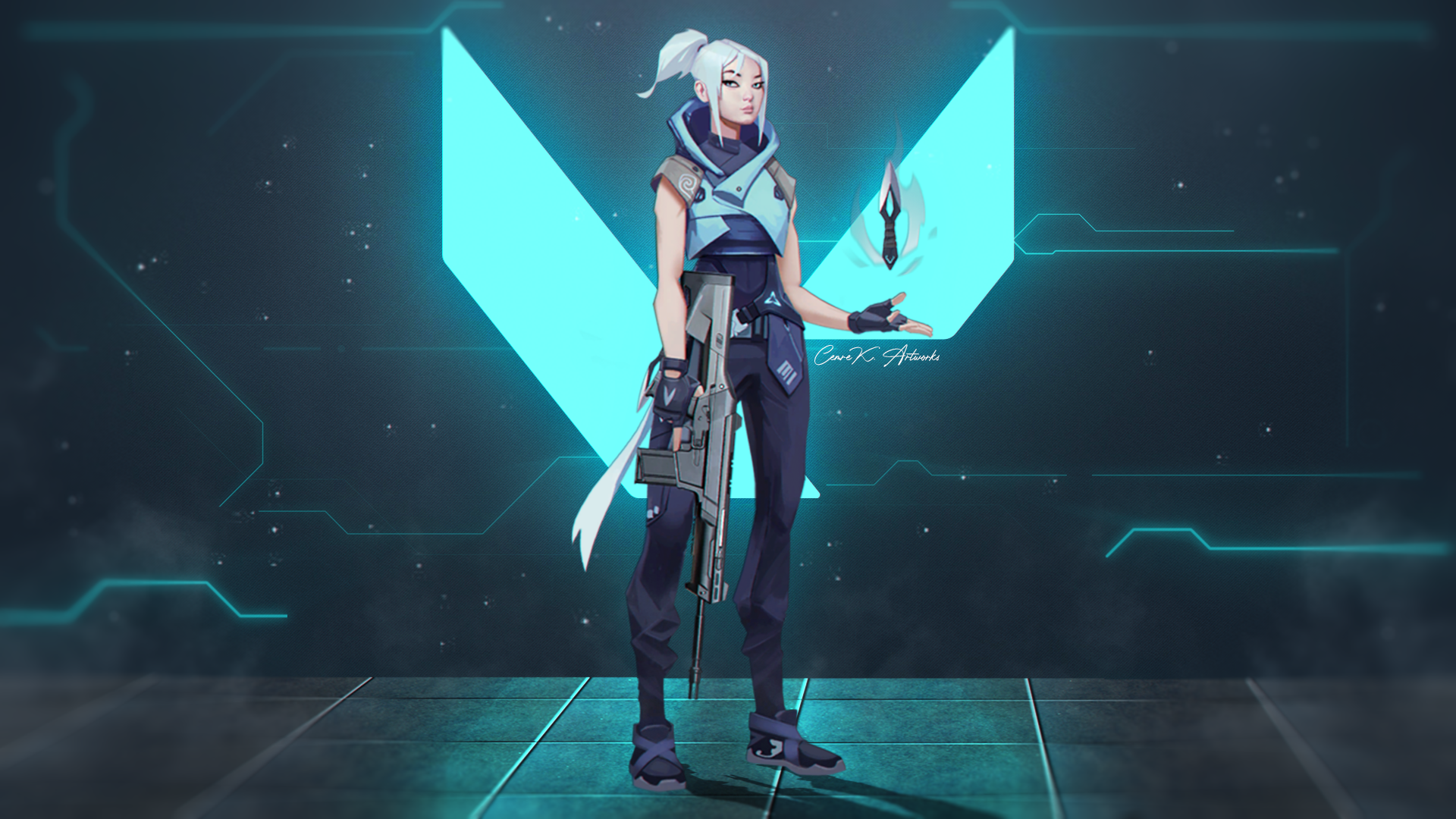 General 1920x1080 Valorant Jett (Valorant) video game girls weapon standing science fiction science fiction women video games cyan video game characters Riot Games
