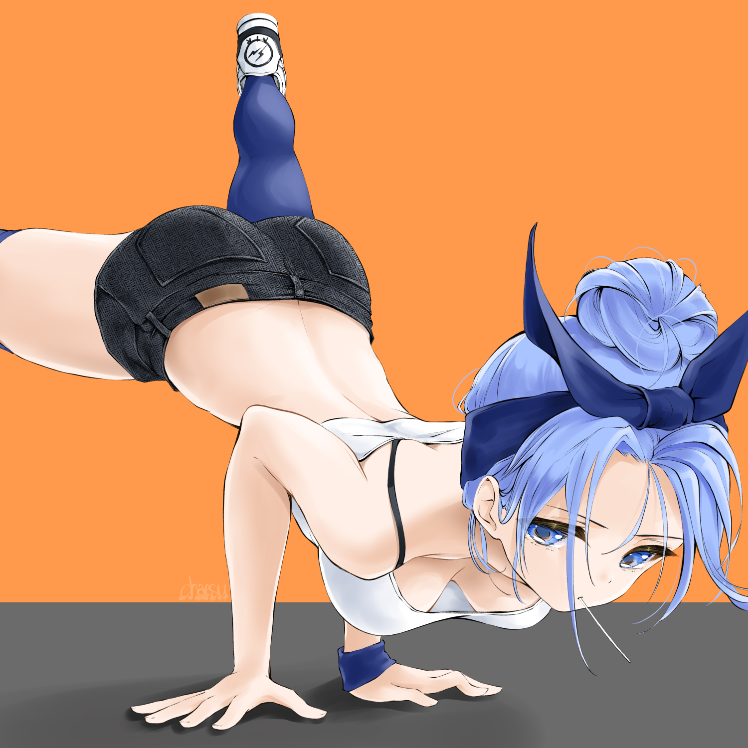 Anime 1500x1500 anime anime girls digital art artwork Chaesu handstand thigh-highs