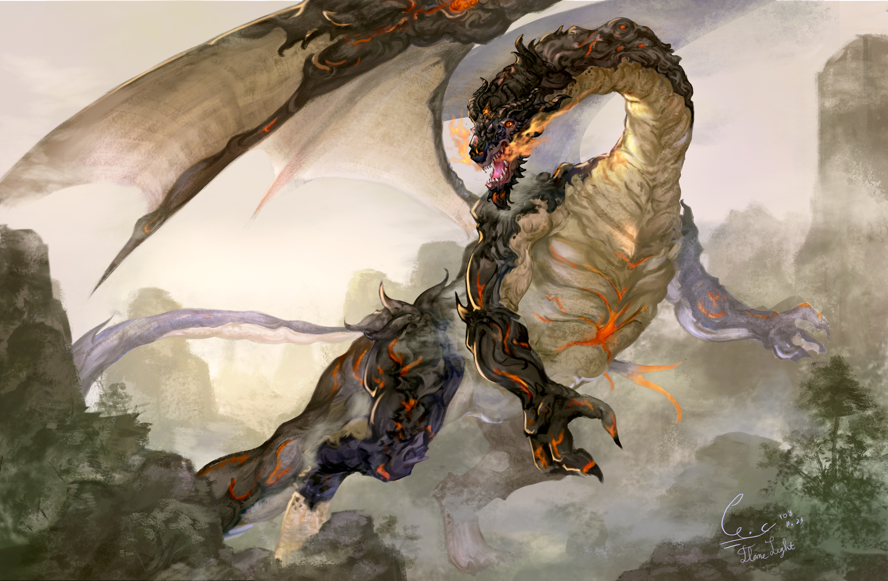 General 2932x1920 2D artwork dragon digital art signature