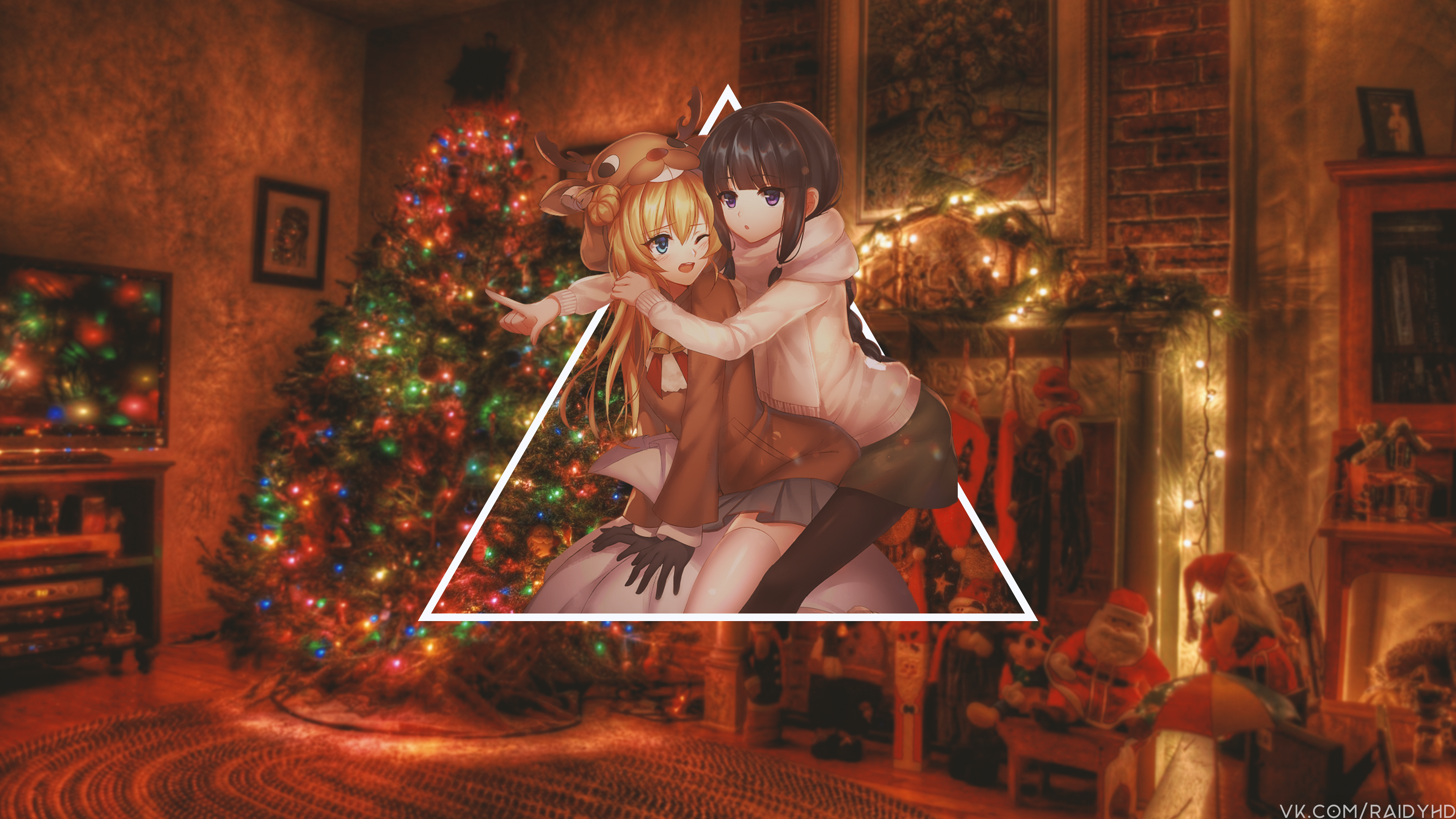 Anime 3840x2160 anime girls anime picture-in-picture Christmas Christmas tree