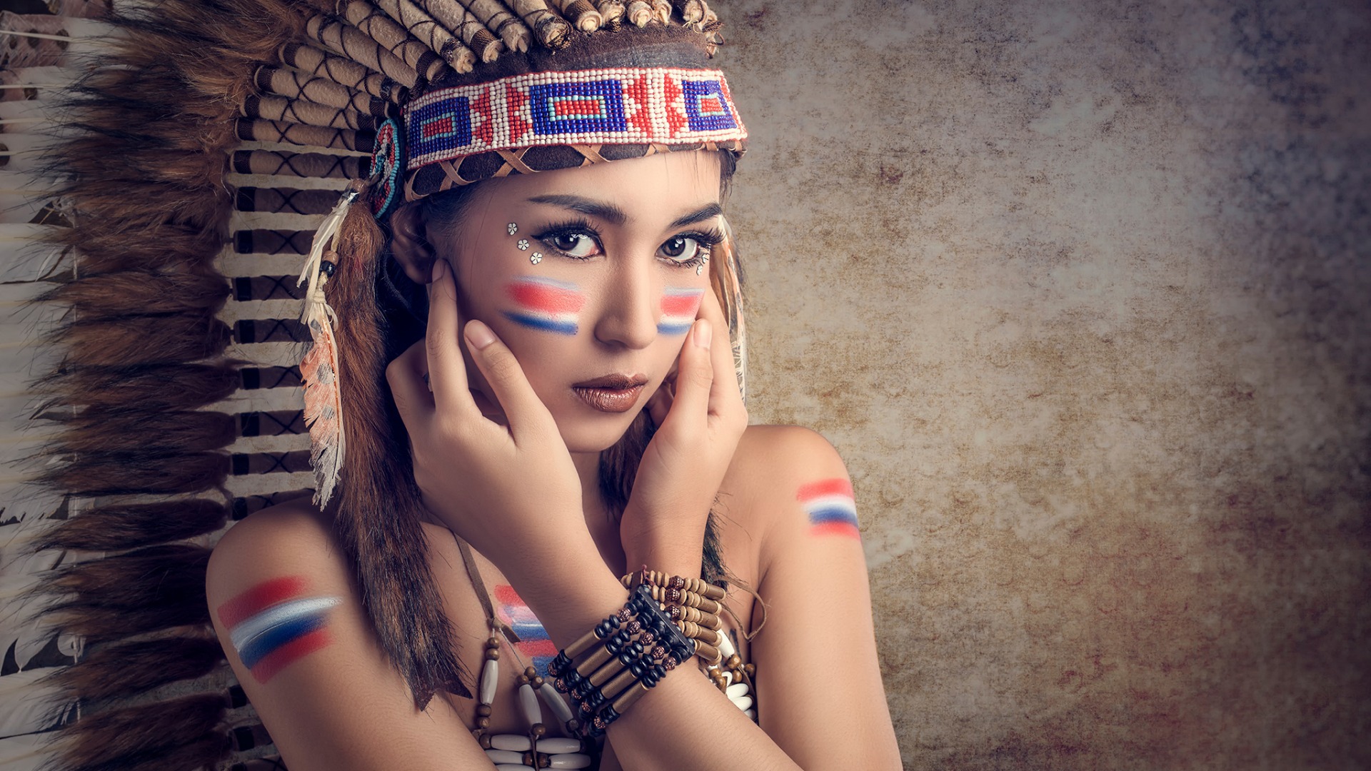 People 1920x1080 women model photography Asian Native American clothing sacrilege headdress