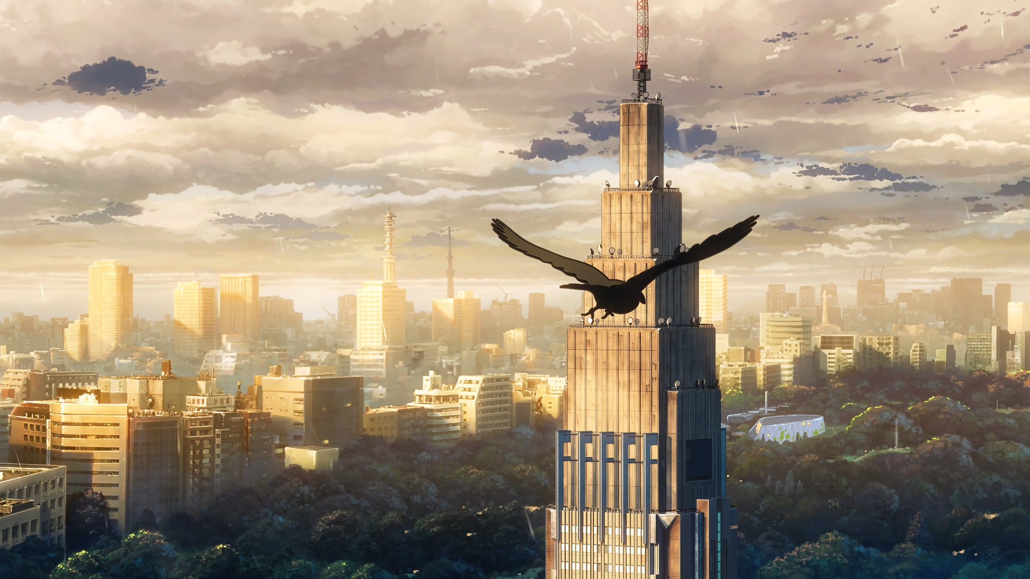 Anime 2048x1152 anime landscape sky urban clouds city