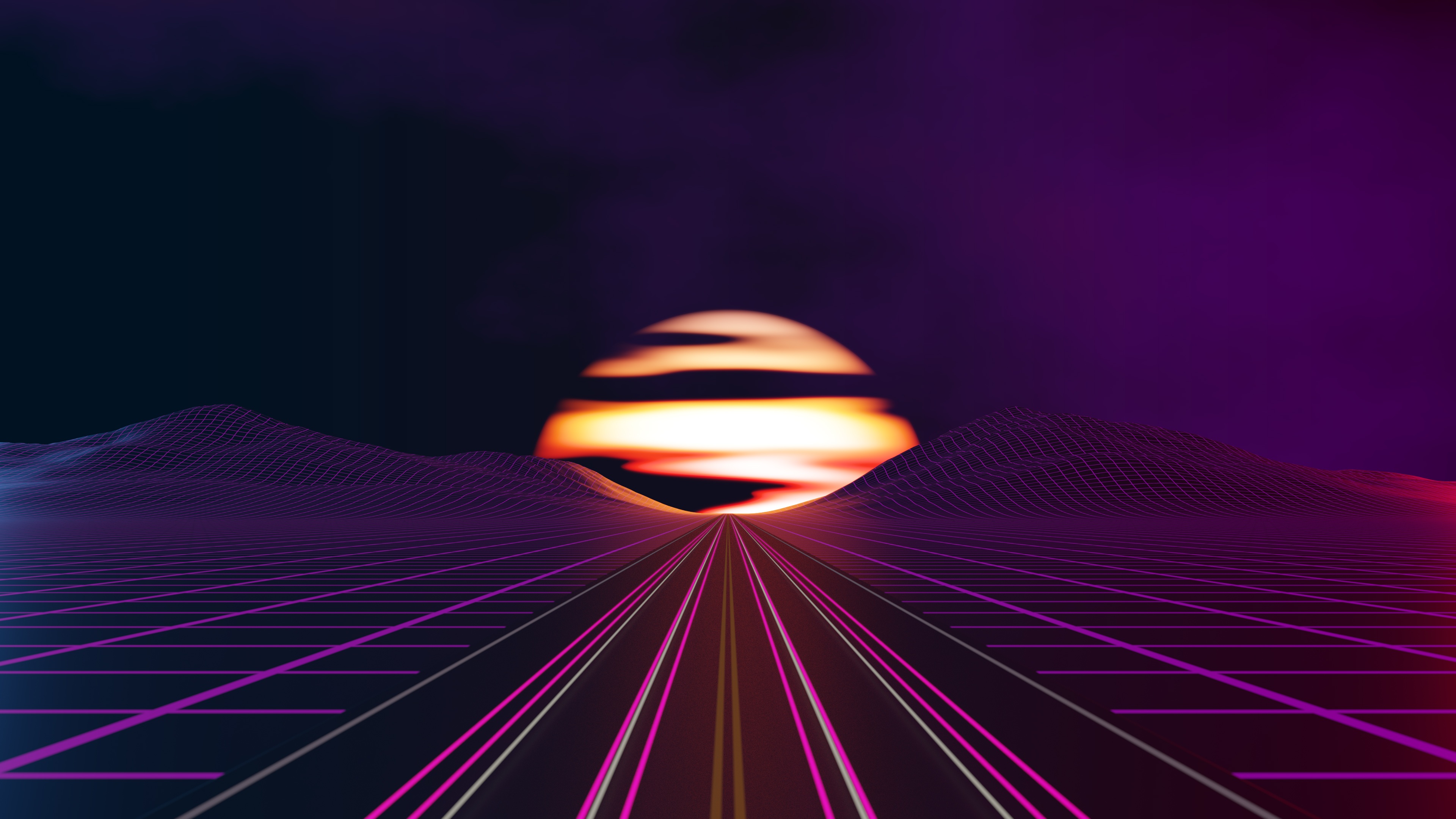General 3840x2160 sunset road retrowave synthwave retro style