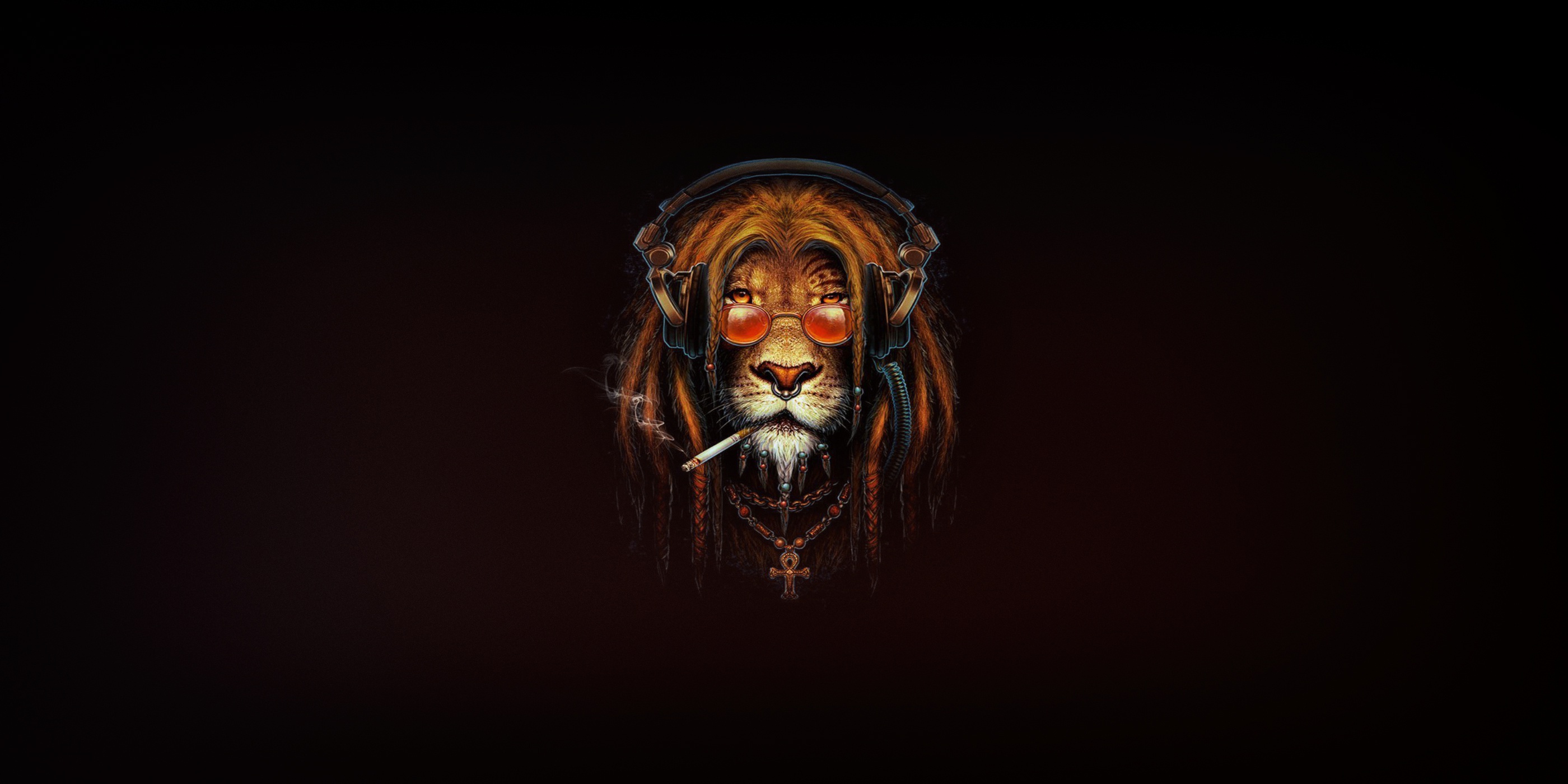 General 2800x1400 artwork lion smoking headphones