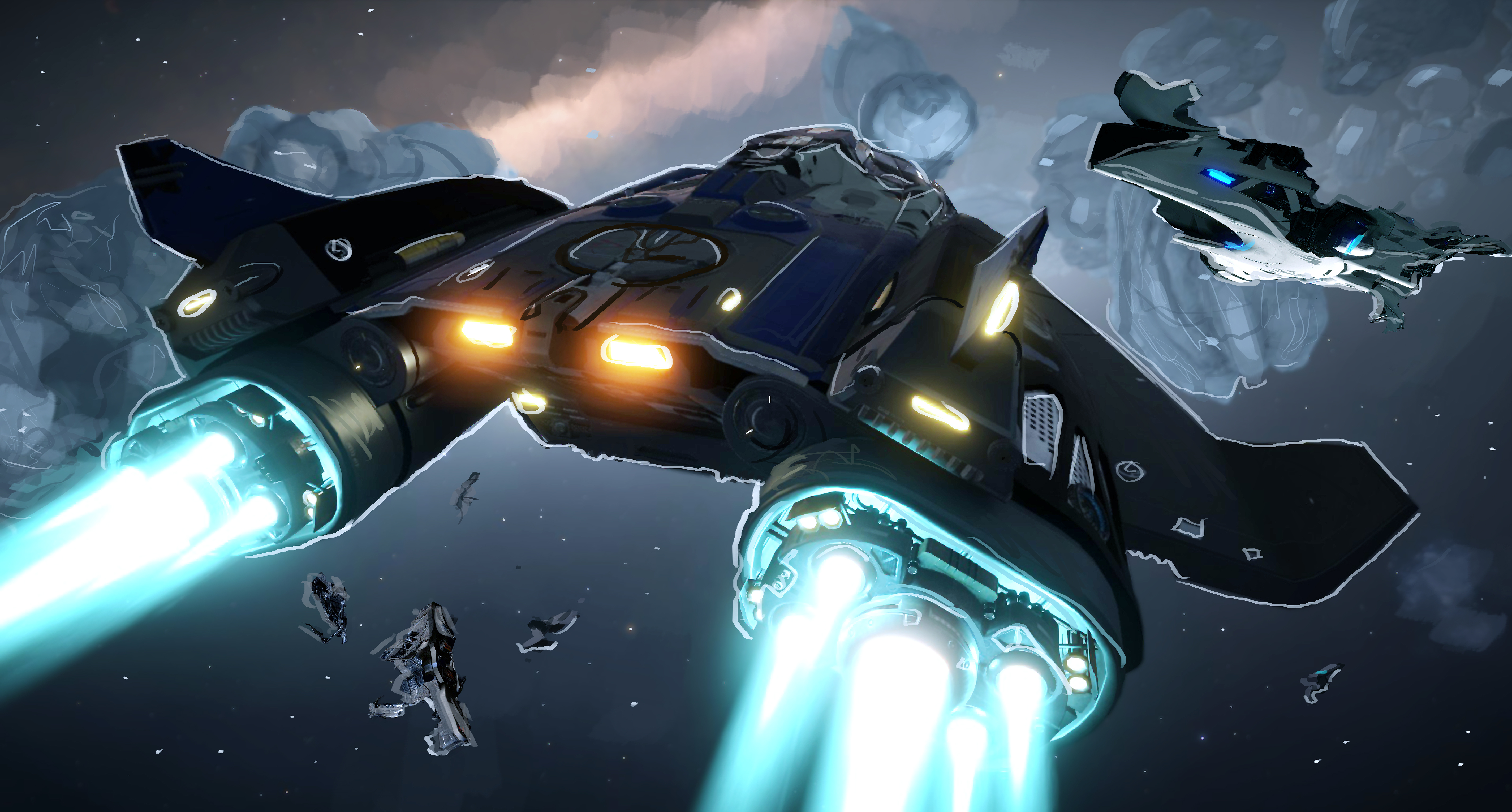 General 5697x3059 Elite: Dangerous science fiction spaceship cyan Kev-Art Frontier Developments