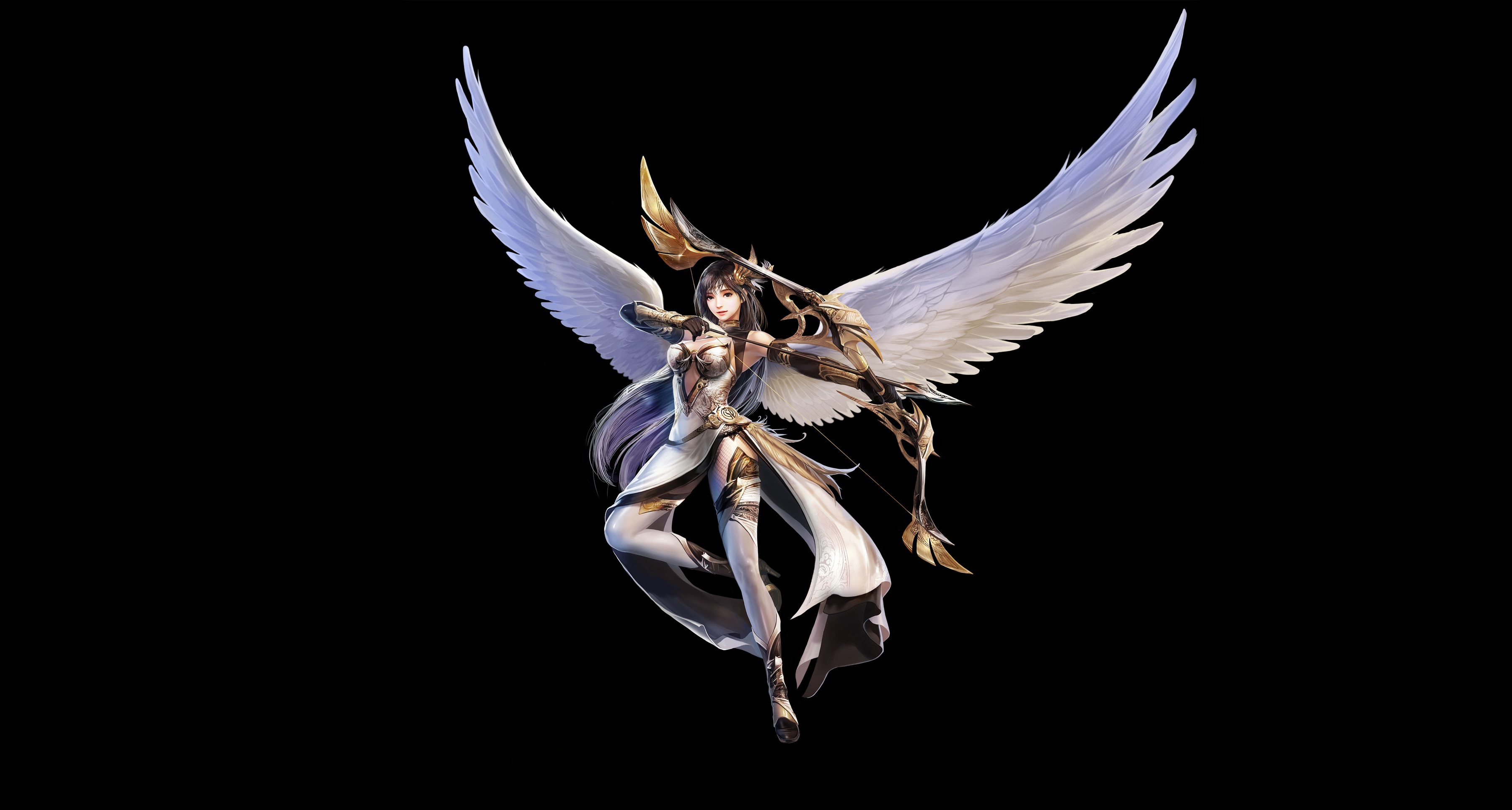 Anime 3608x1933 fantasy art wings simple background fantasy girl black background artwork anime anime girls
