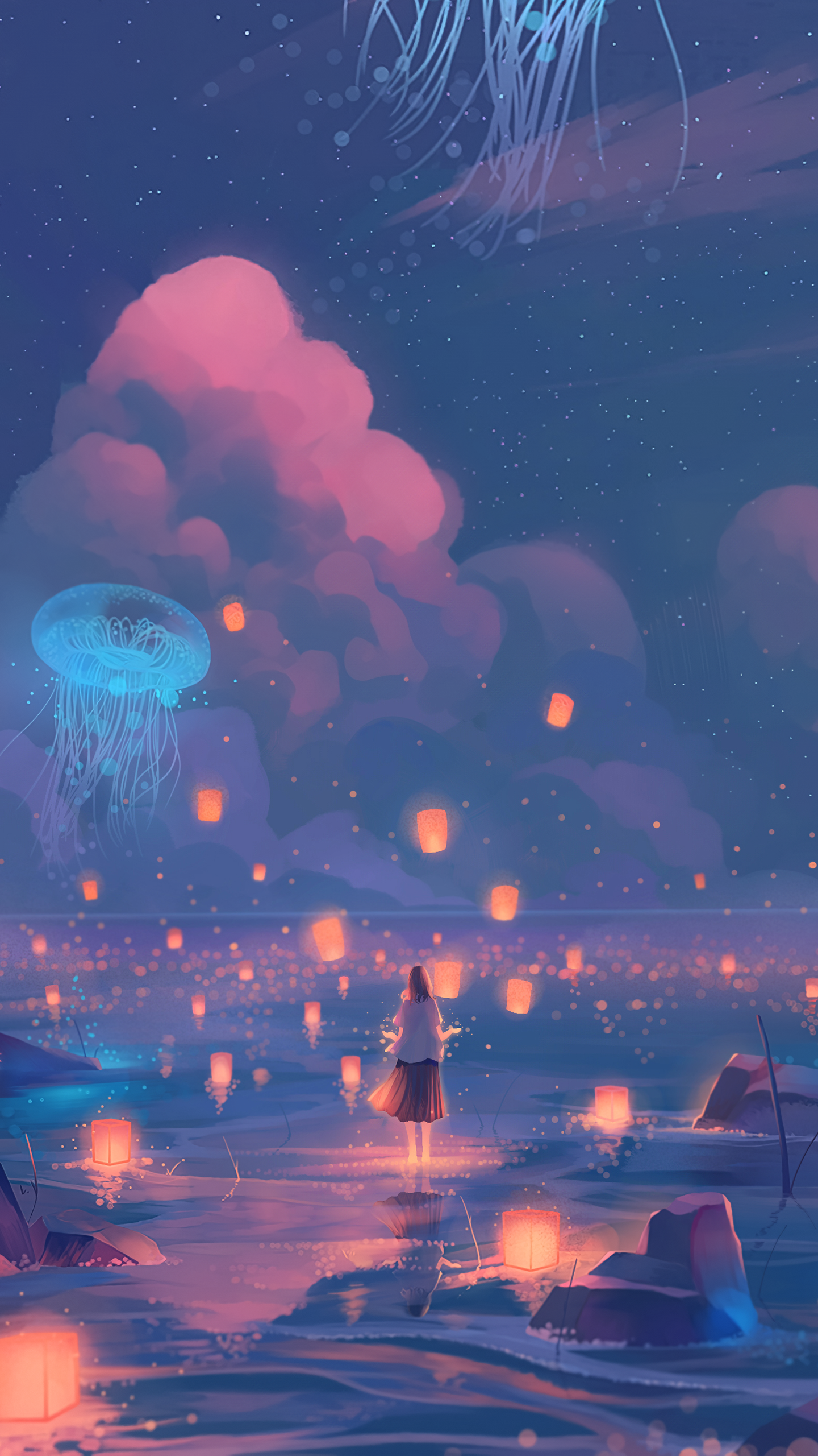 General 1440x2560 drawing pink jellyfish sky lantern