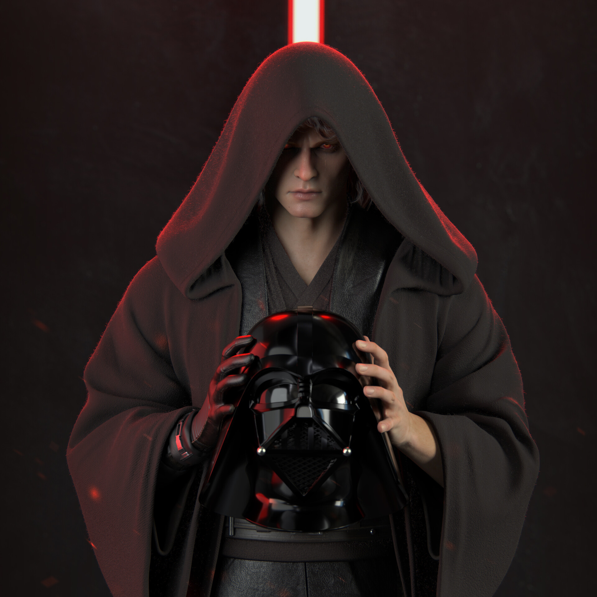 General 1920x1920 Ed Pantera CGI hoods men Star Wars Sith red light red eyes angry Anakin Skywalker helmet Darth Vader evil
