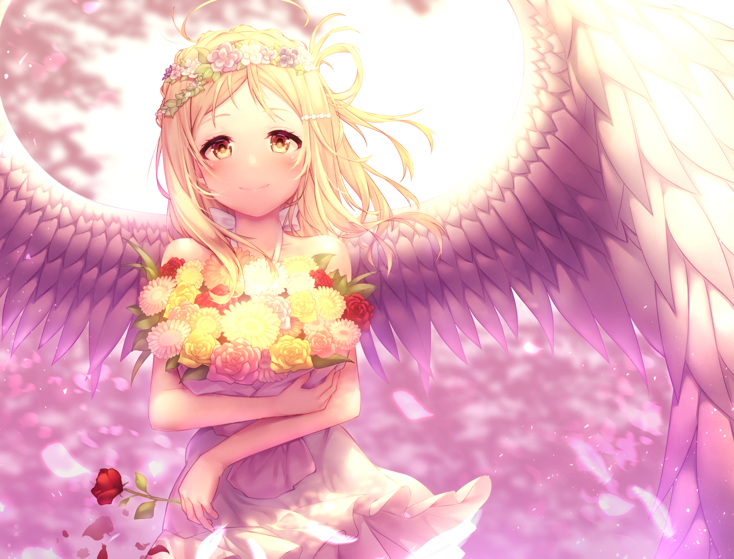 Anime 1431x1090 Ohara Mari Love Live! Sunshine angel wings blonde yellow eyes Love Live!