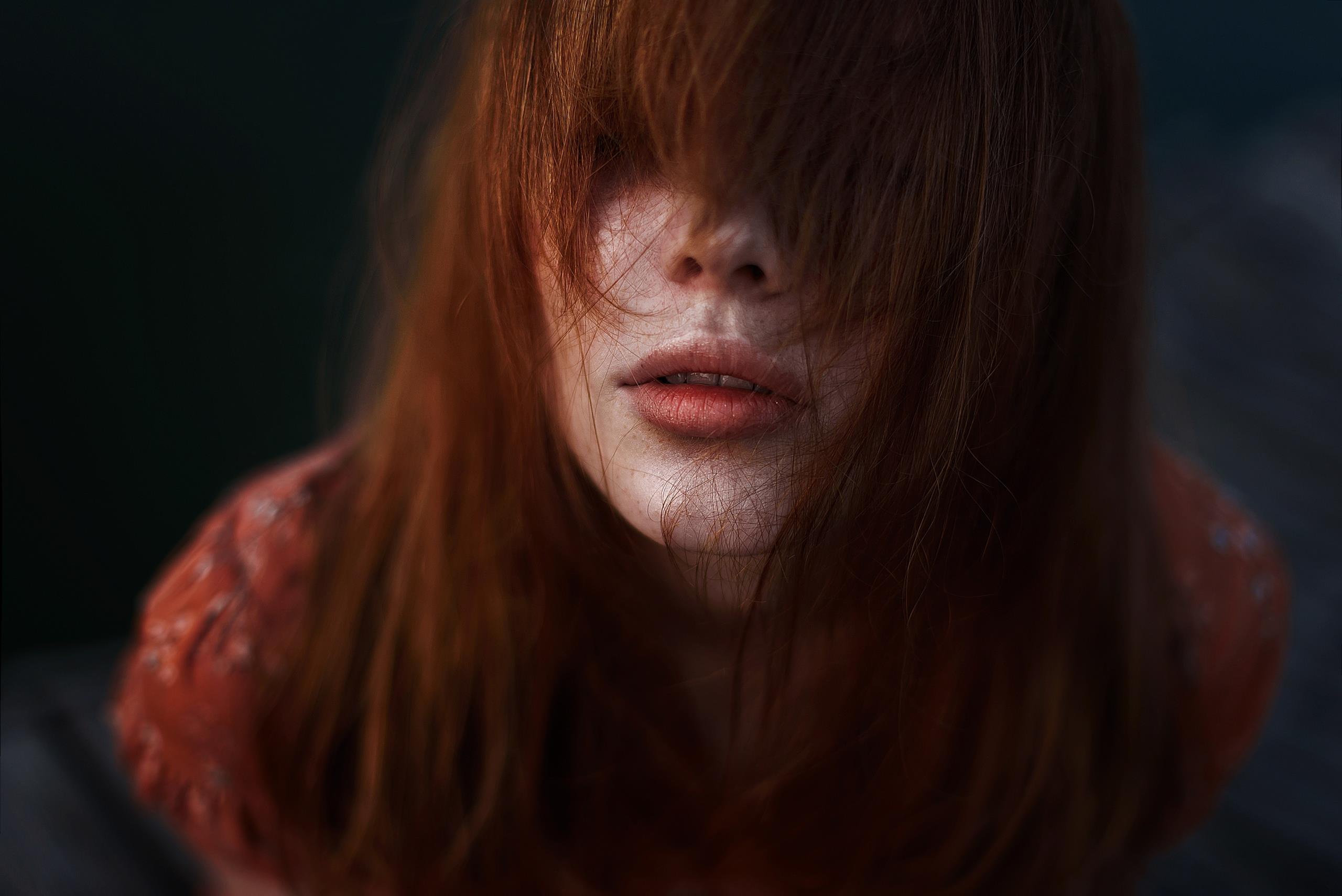 People 2560x1709 redhead women face hair in face covered face closeup Juliana Naidenova
