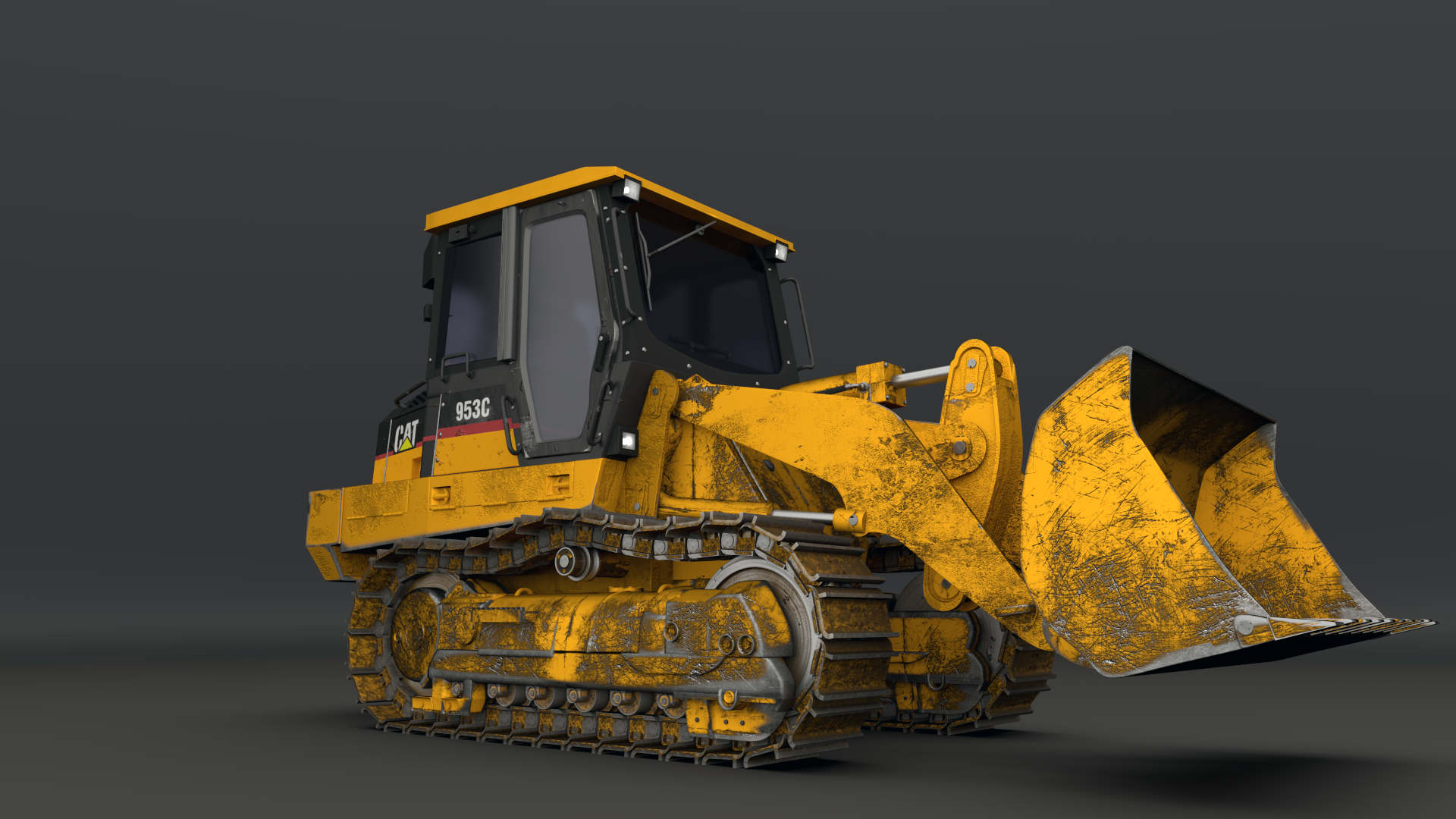 General 1920x1080 bulldozer CGI heavy equipment excavators vehicle simple background numbers gray background
