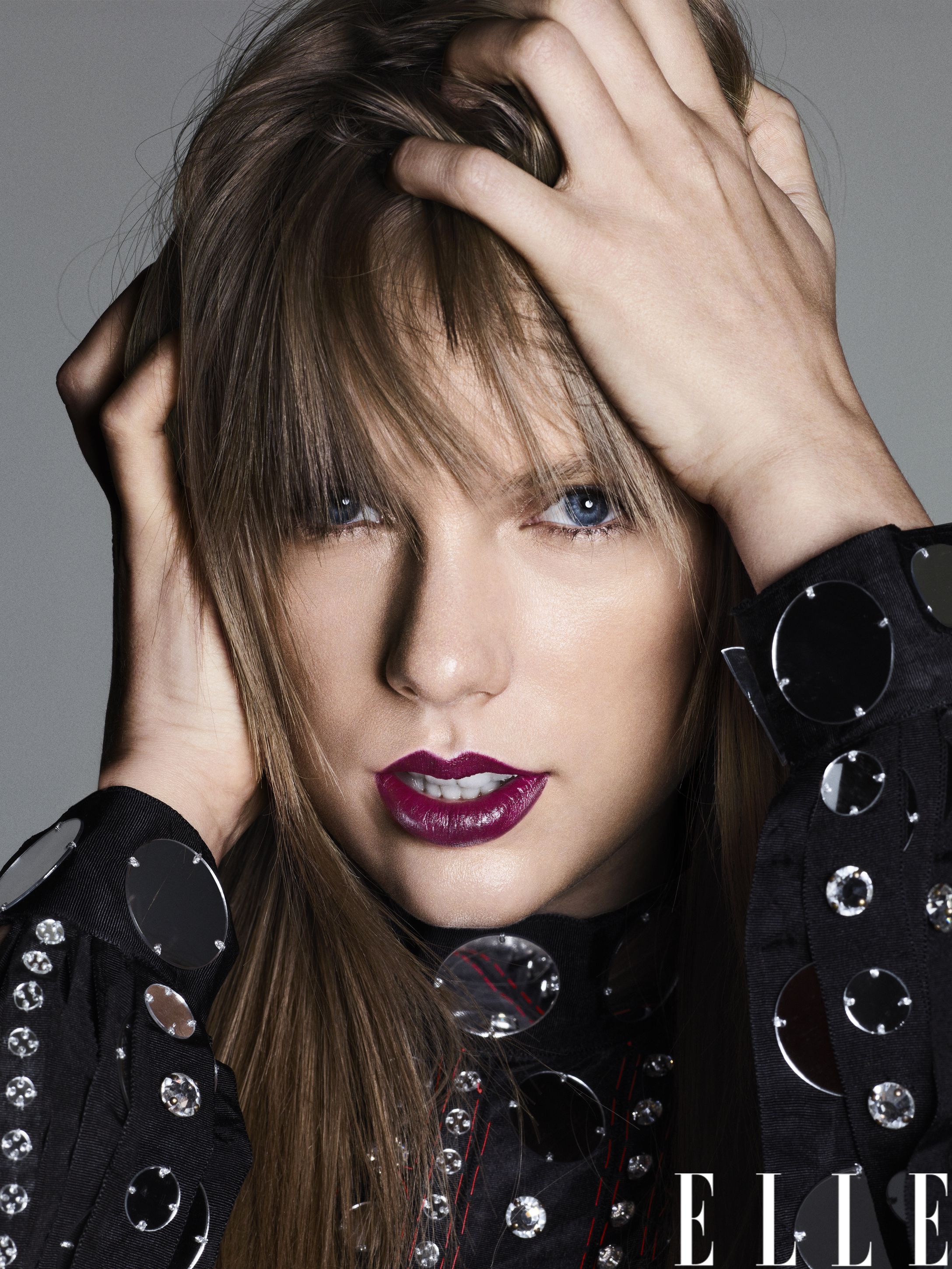 People 2175x2900 Taylor Swift simple background singer blonde women blue eyes hand(s) on head makeup Elle Magazine face lipstick