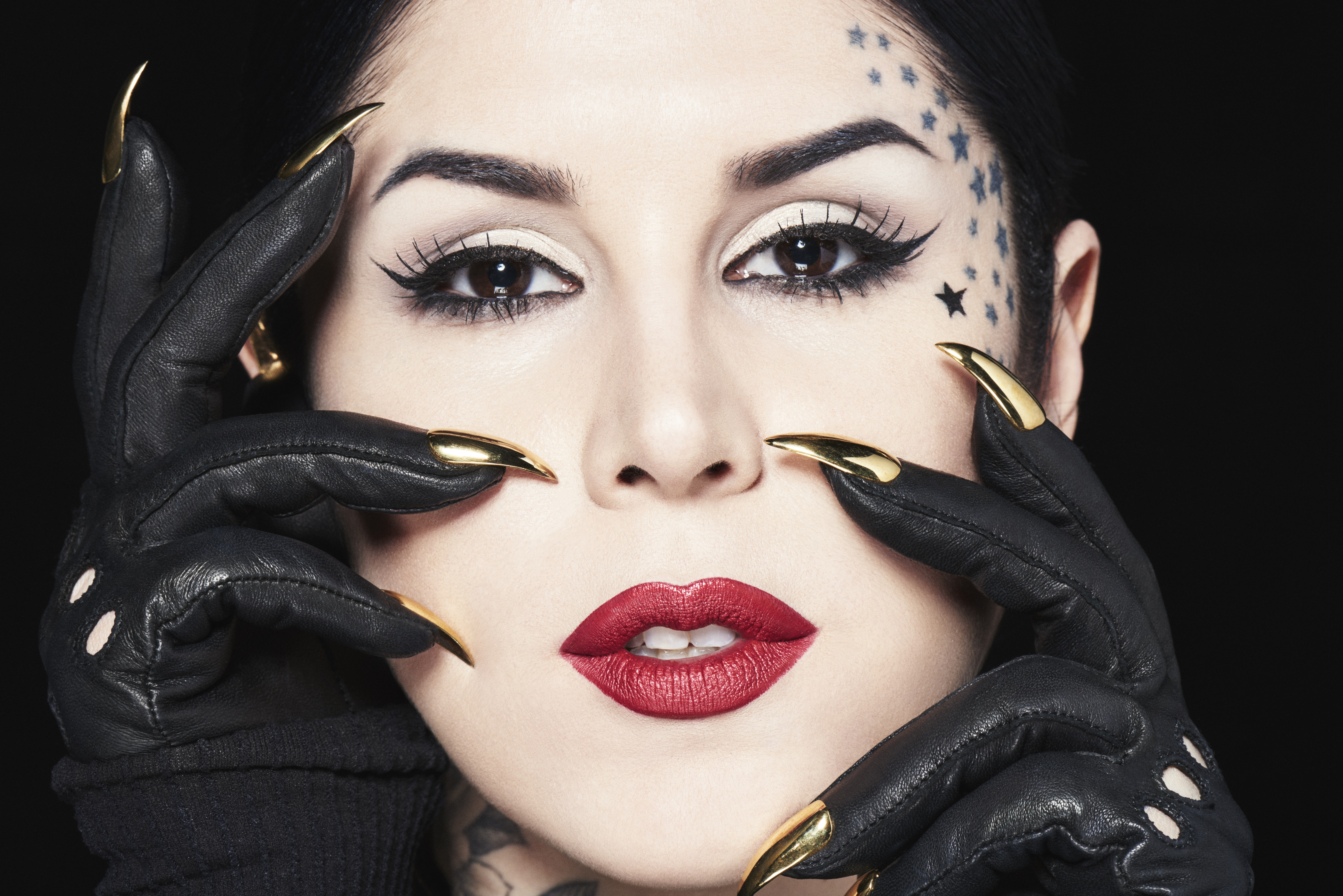 People 7360x4912 Kat Von D women tattoo Tattoo Artist face makeup gloves inked girls portrait closeup simple background