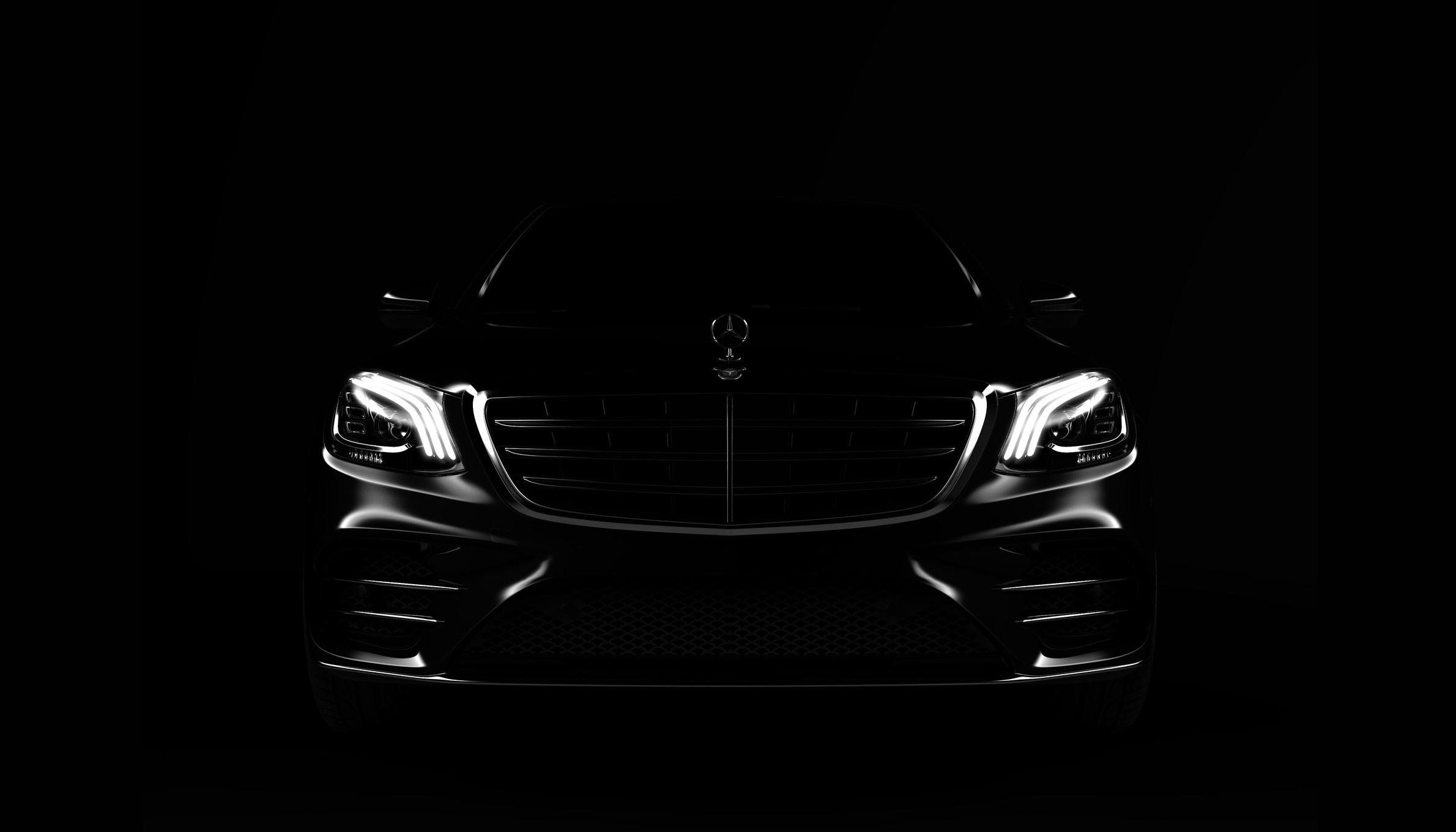 General 2380x1360 dark car vehicle Mercedes-Benz artwork simple background Mercedes-Benz S-Class headlights frontal view black cars