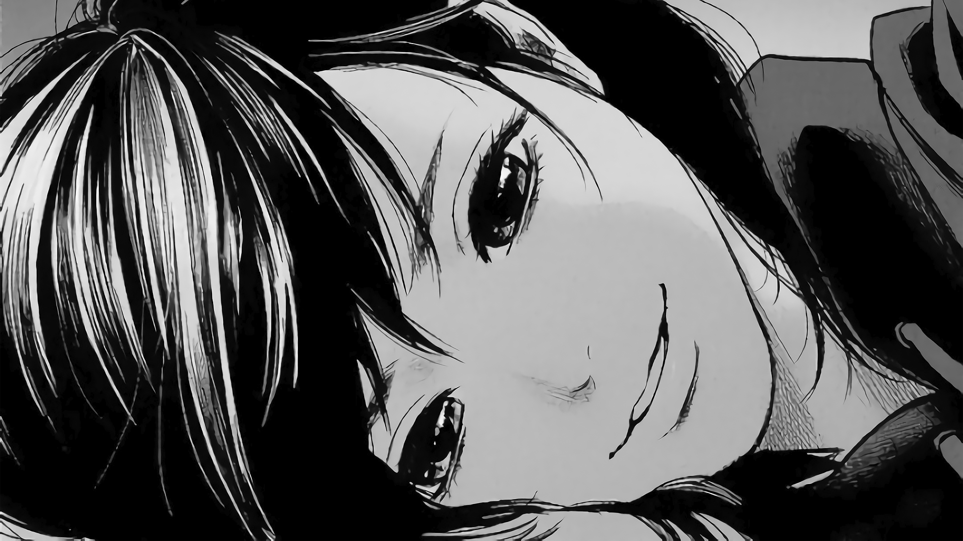 Anime 1920x1080 manga anime girls smiling monochrome gray