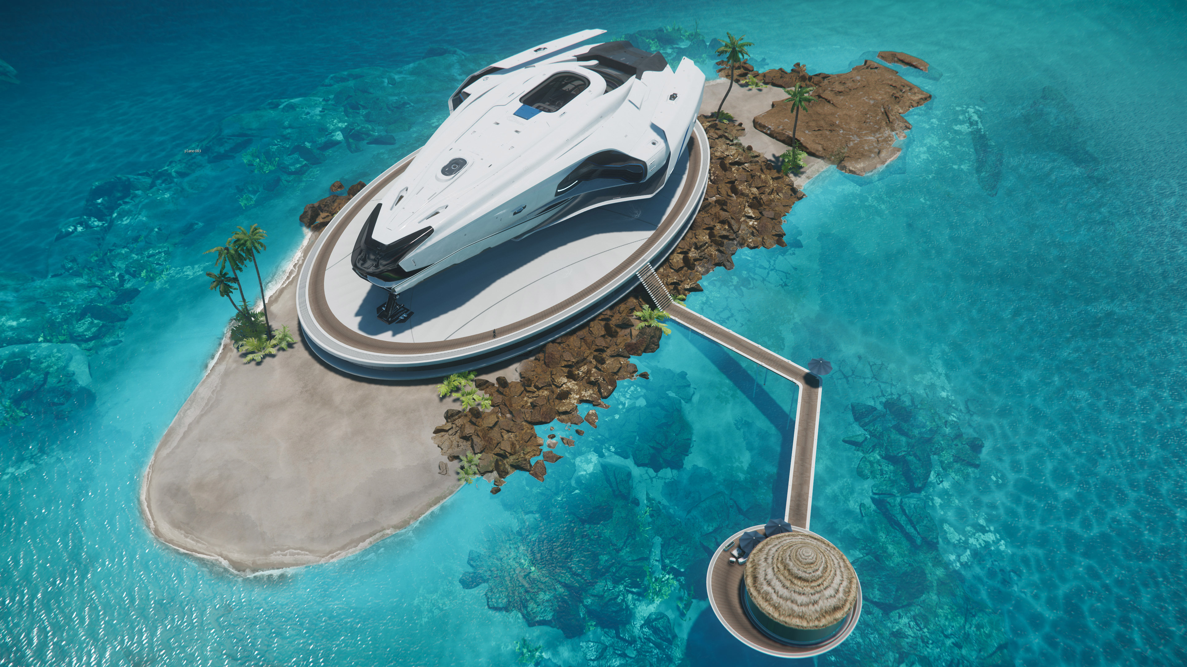 General 3840x2160 Star Citizen sea island spaceship science fiction digital art trees