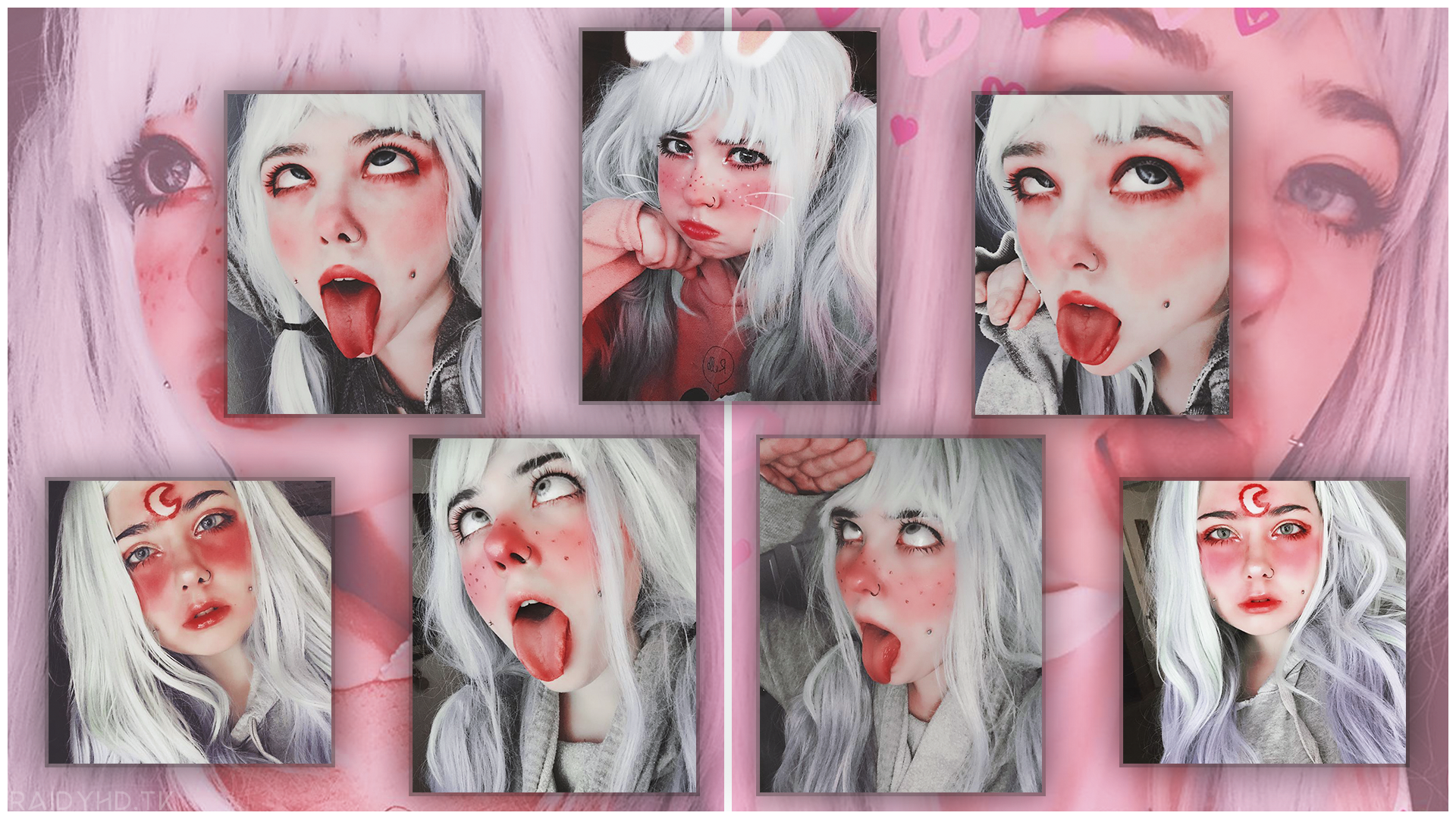 People 1920x1080 ahegao cosplay white hair women face tongues tongue out