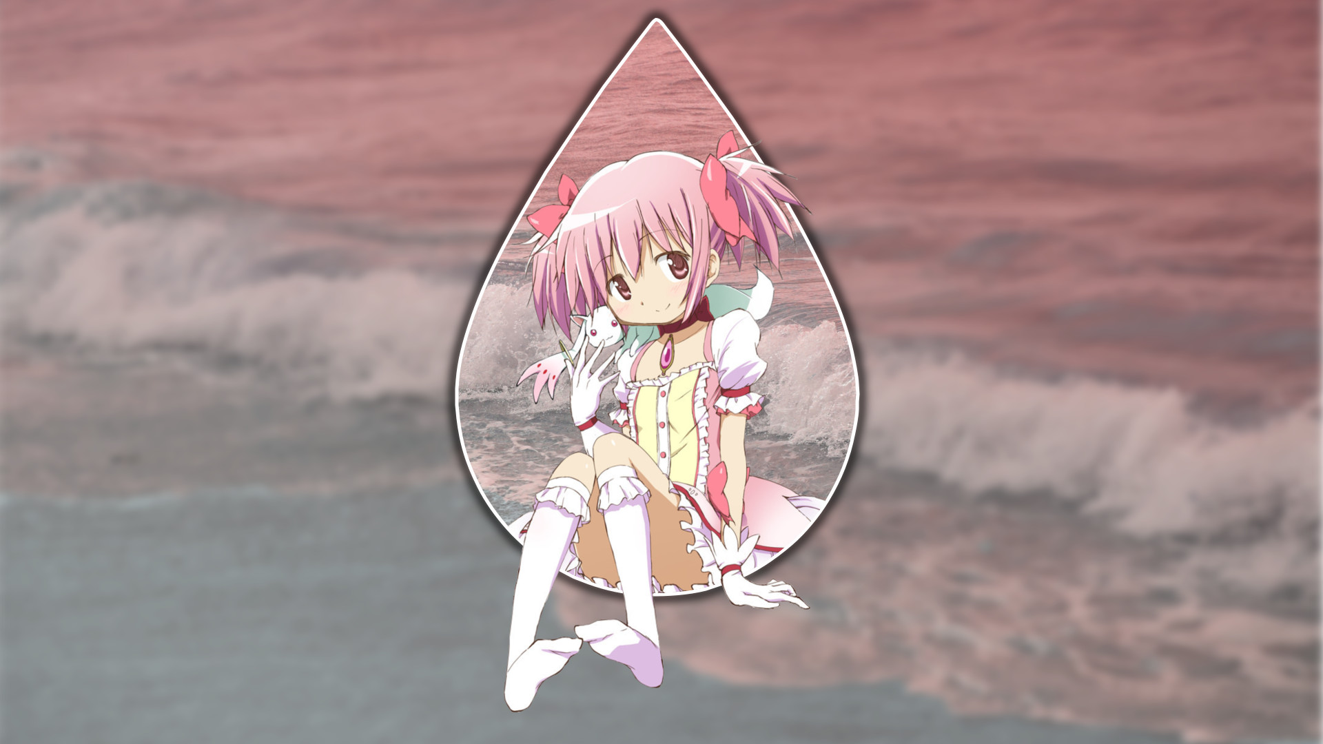 Anime 1920x1080 Mahou Shoujo Madoka Magica Kaname Madoka Kyuubey picture-in-picture looking at viewer loli