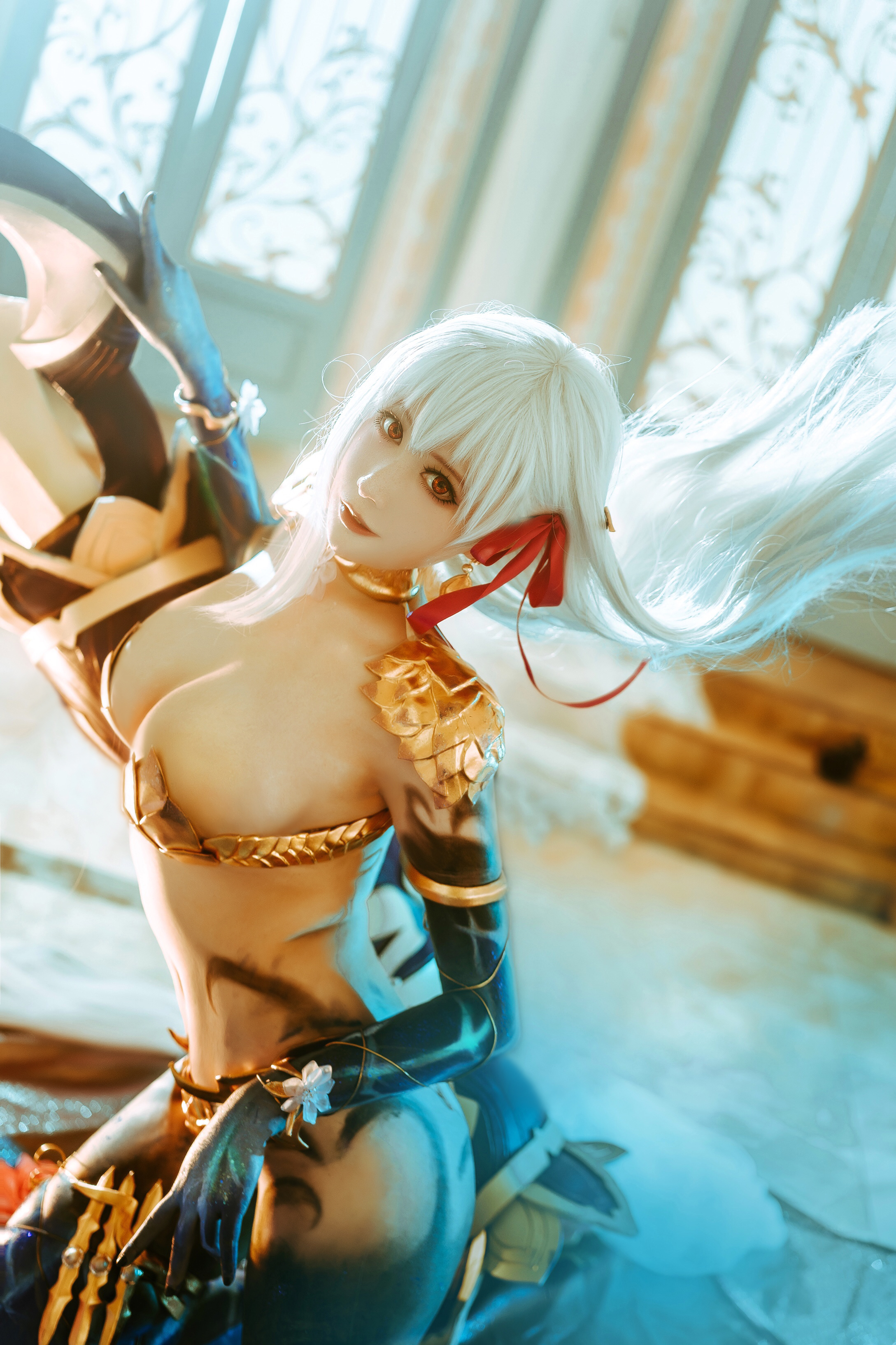People 2177x3264 women model long hair white hair cosplay cleavage indoors women indoors Kama (Fate/Grand order) NiannianD Asian