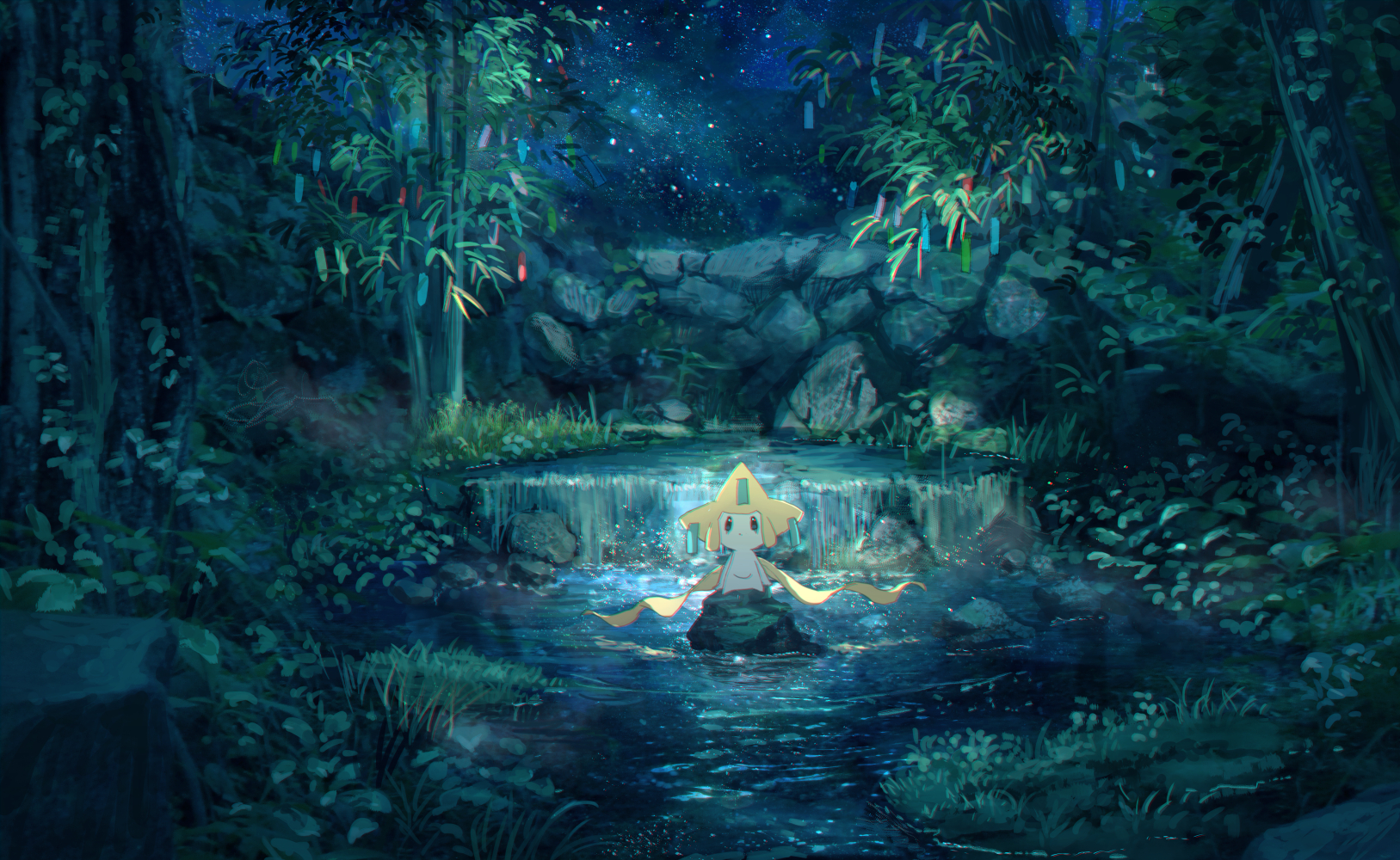 Anime 1627x1000 anime comic art Pokémon forest stars water Bakawasima