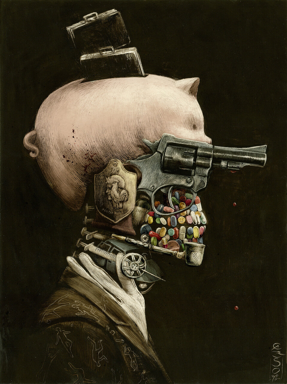 General 958x1280 Santiago Caruso dark artwork surreal gun skull