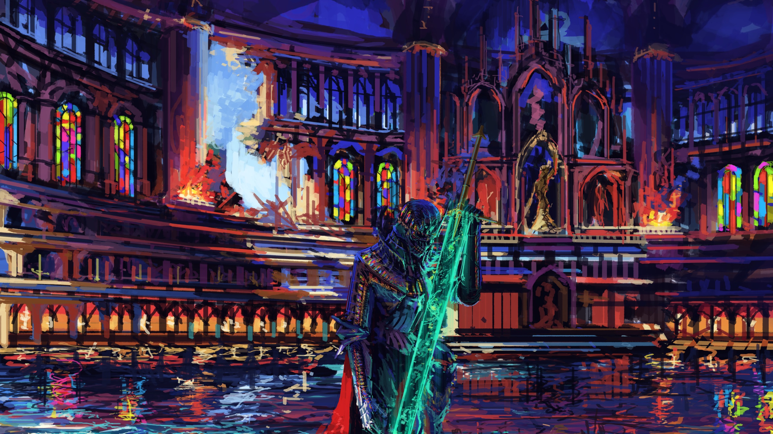 General 2560x1440 artwork digital art fantasy art knight sword colorful