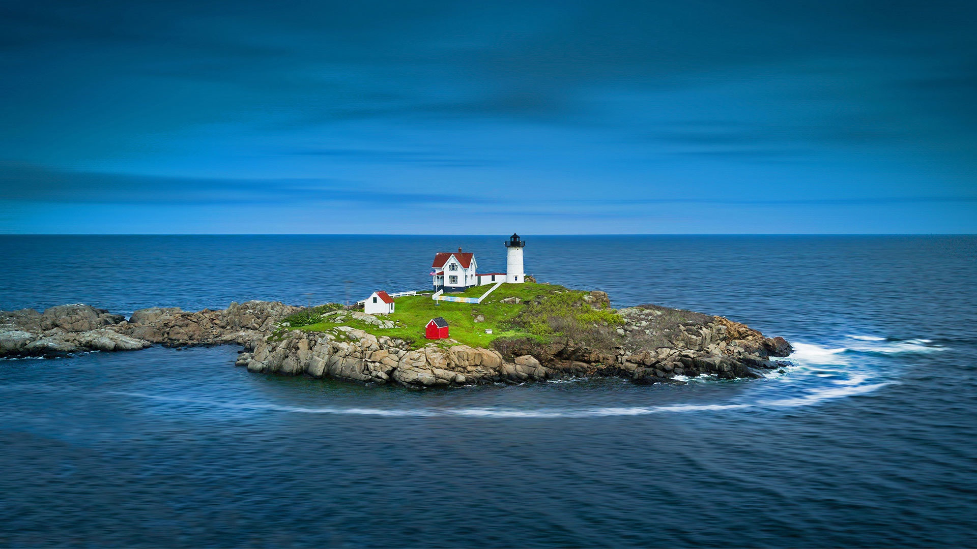 General 1920x1080 Maine USA island sky water sea lighthouse horizon long exposure