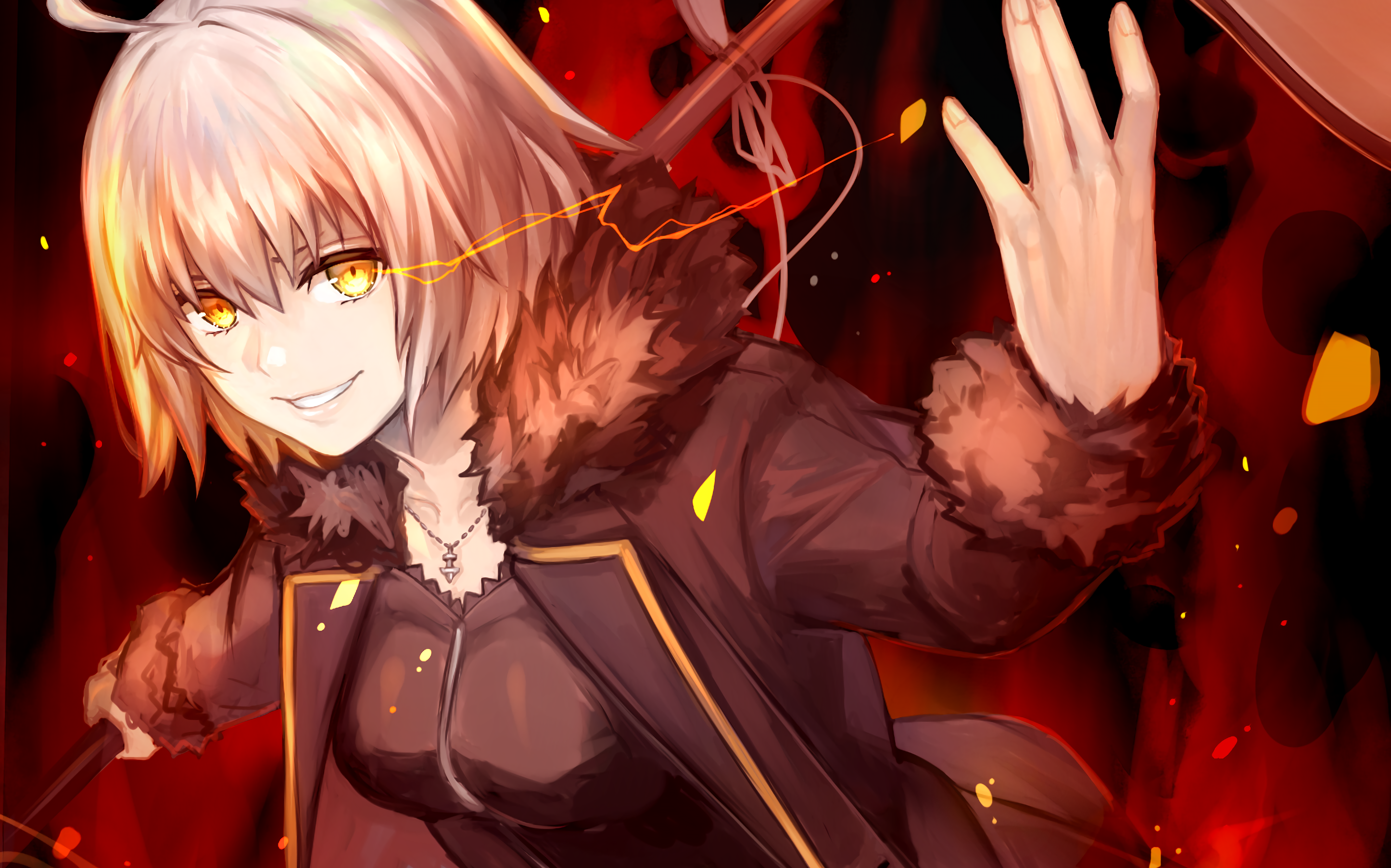 Anime 2892x1807 Jeanne (Alter) (Fate/Grand Order) Avenger (Fate/Grand Order) Fate series Fate/Grand Order short hair necklace yellow eyes