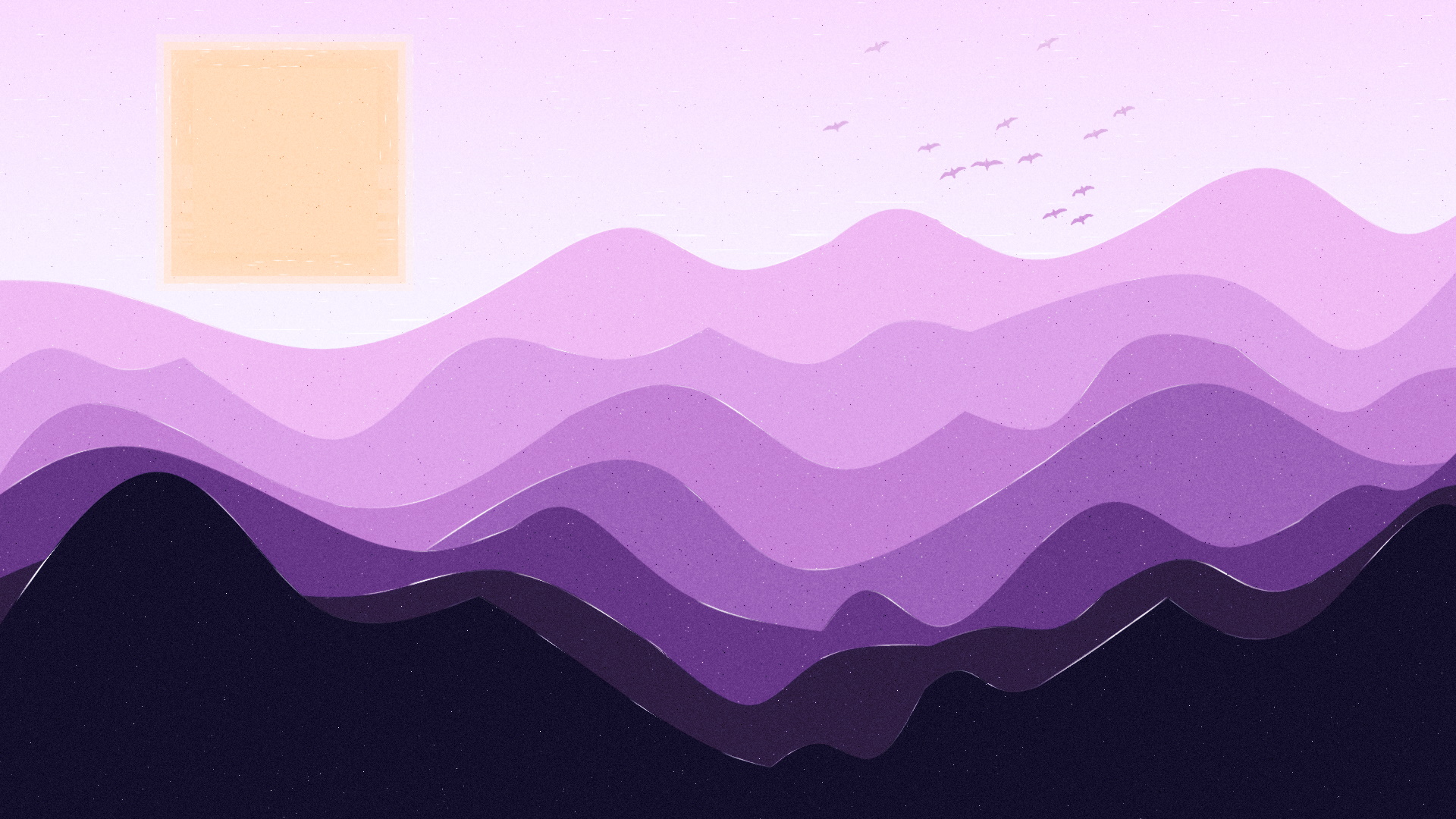 General 1920x1080 mountains minimalism sky sunset Sun digital art birds purple