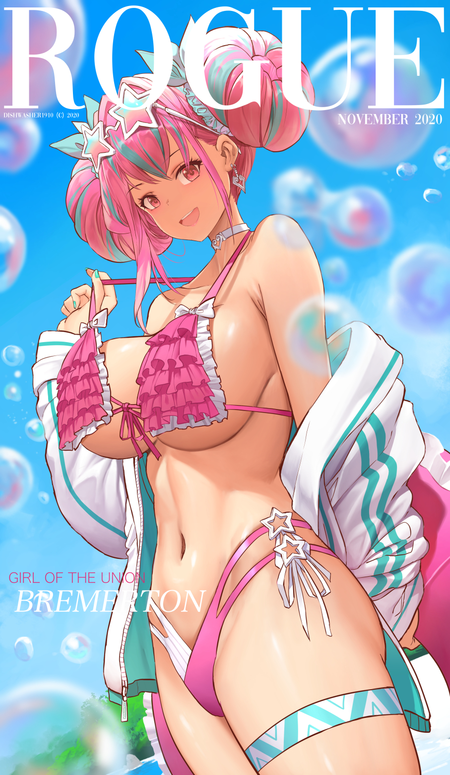 Anime 907x1563 Dishwasher1910 Azur Lane bikini magazine cover big boobs pink hair anime anime girls Bremerton (Azur Lane)