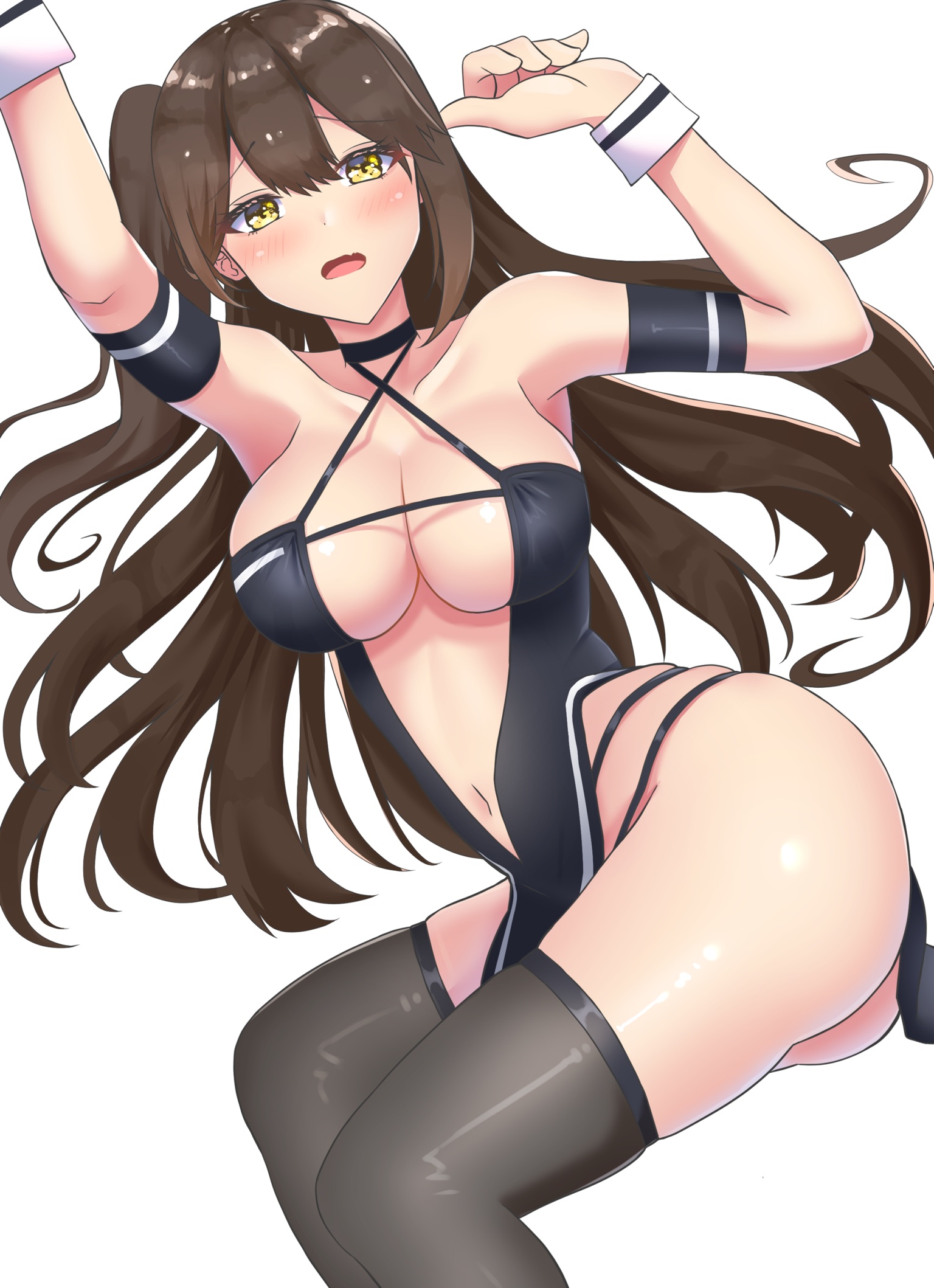 Anime 1536x2118 anime anime girls Azur Lane zuikaku (Azur Lane) long hair brunette artwork digital art fan art cleavage stockings big boobs