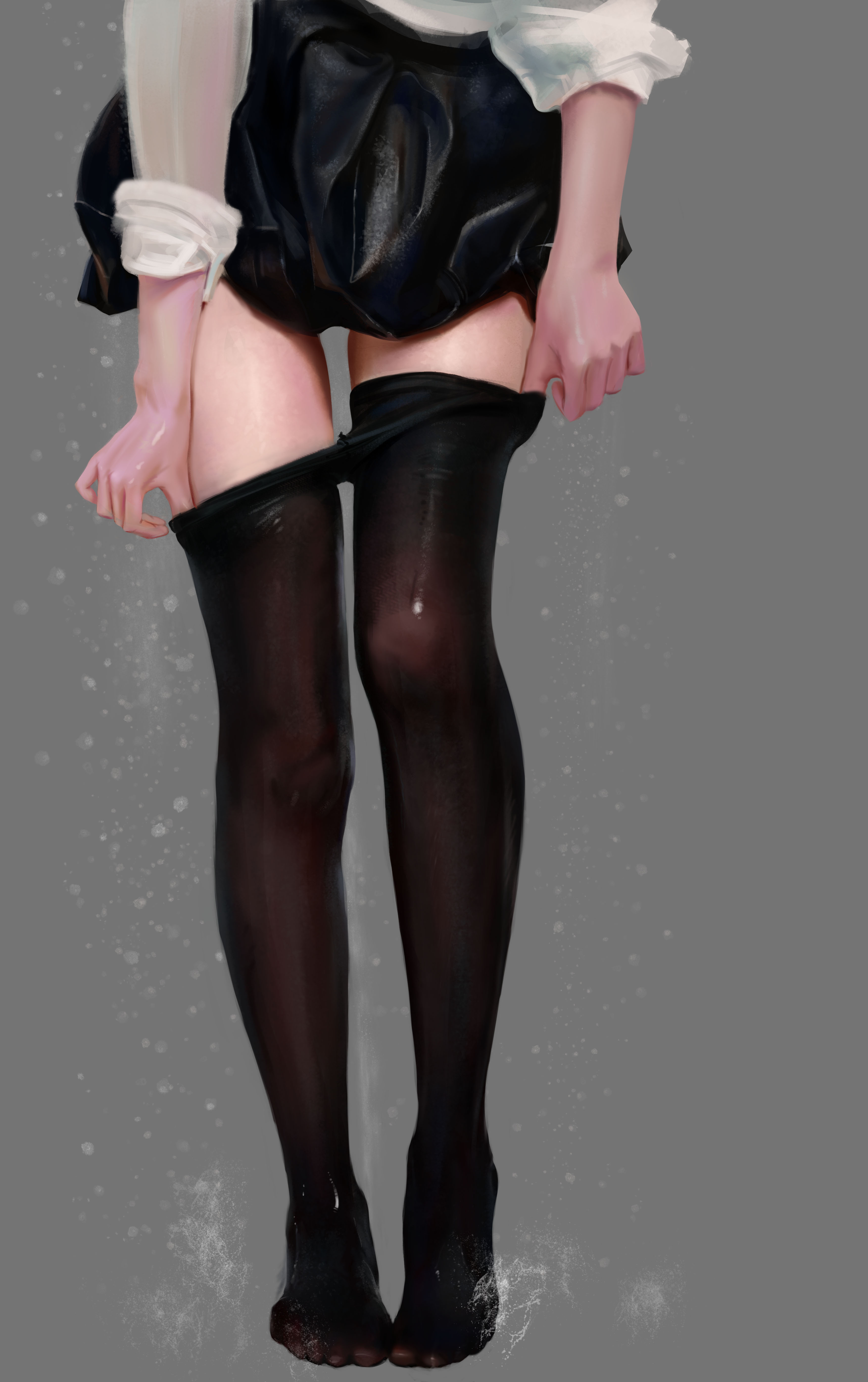 Anime 3508x5584 black stockings legs school skirt wet body women stockings black skirts skirt thighs white shirt