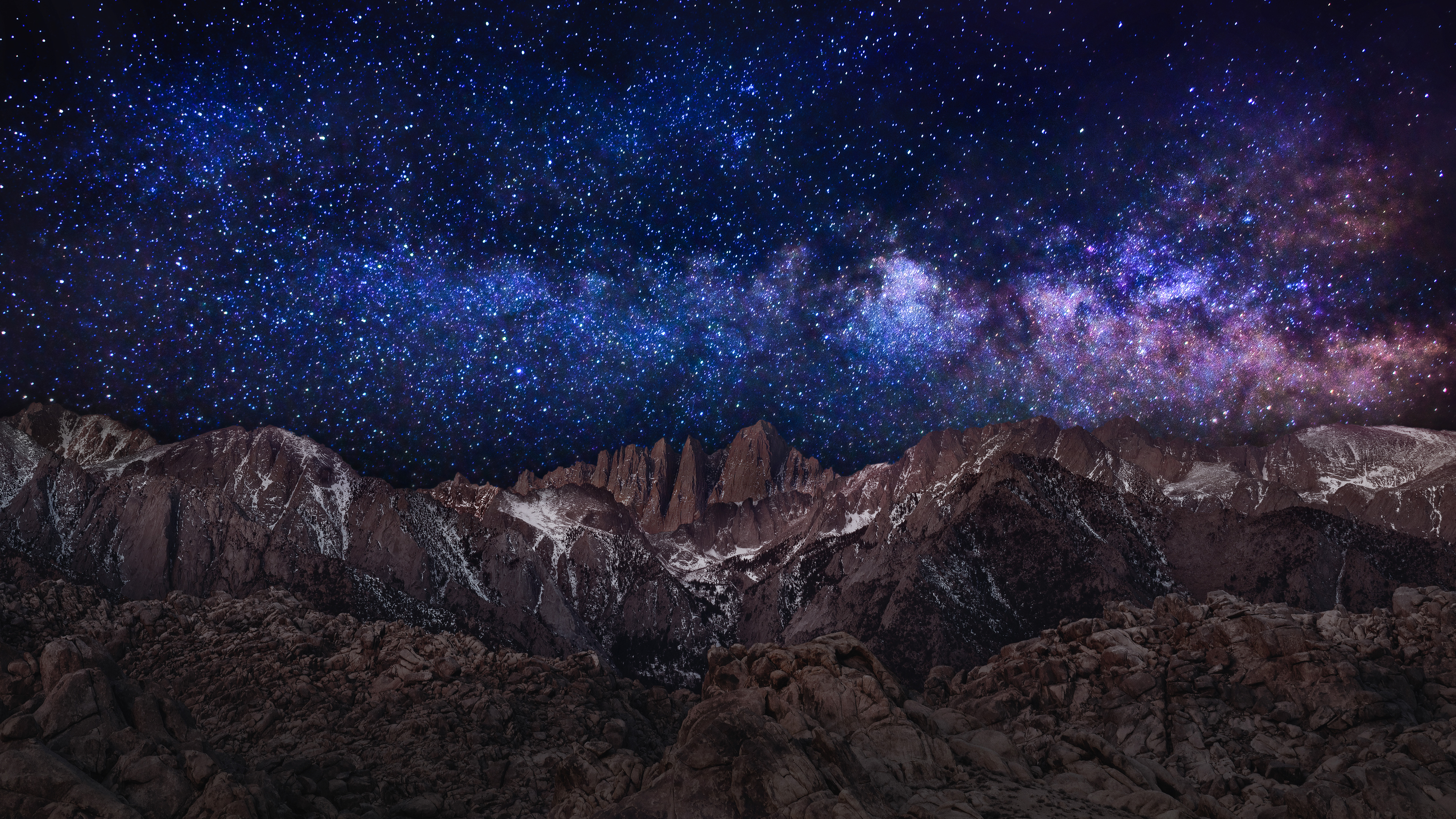 General 5120x2880 mountains night stars nature low light