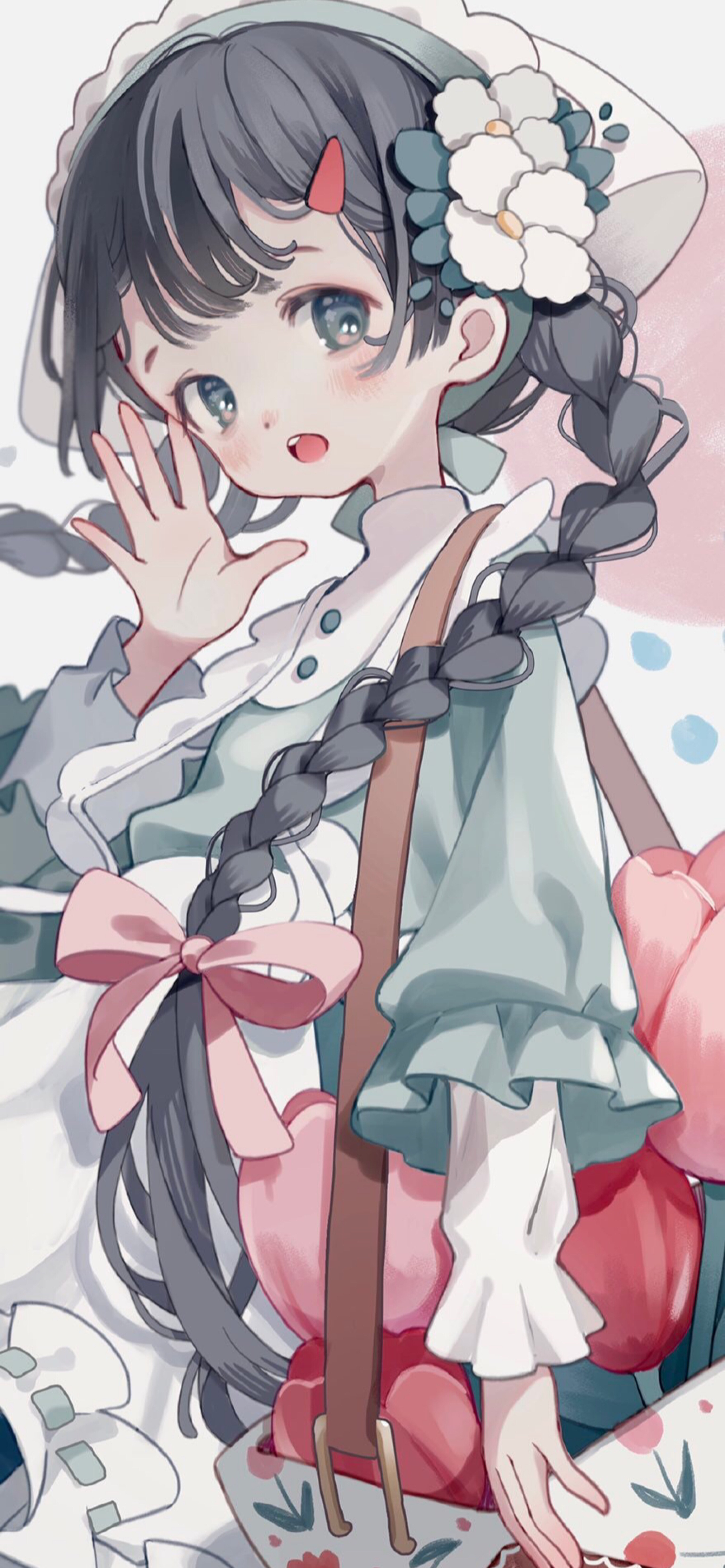 Anime 3072x6645 Shiraho artwork anime girls loli maid outfit dark eyes dark hair braids