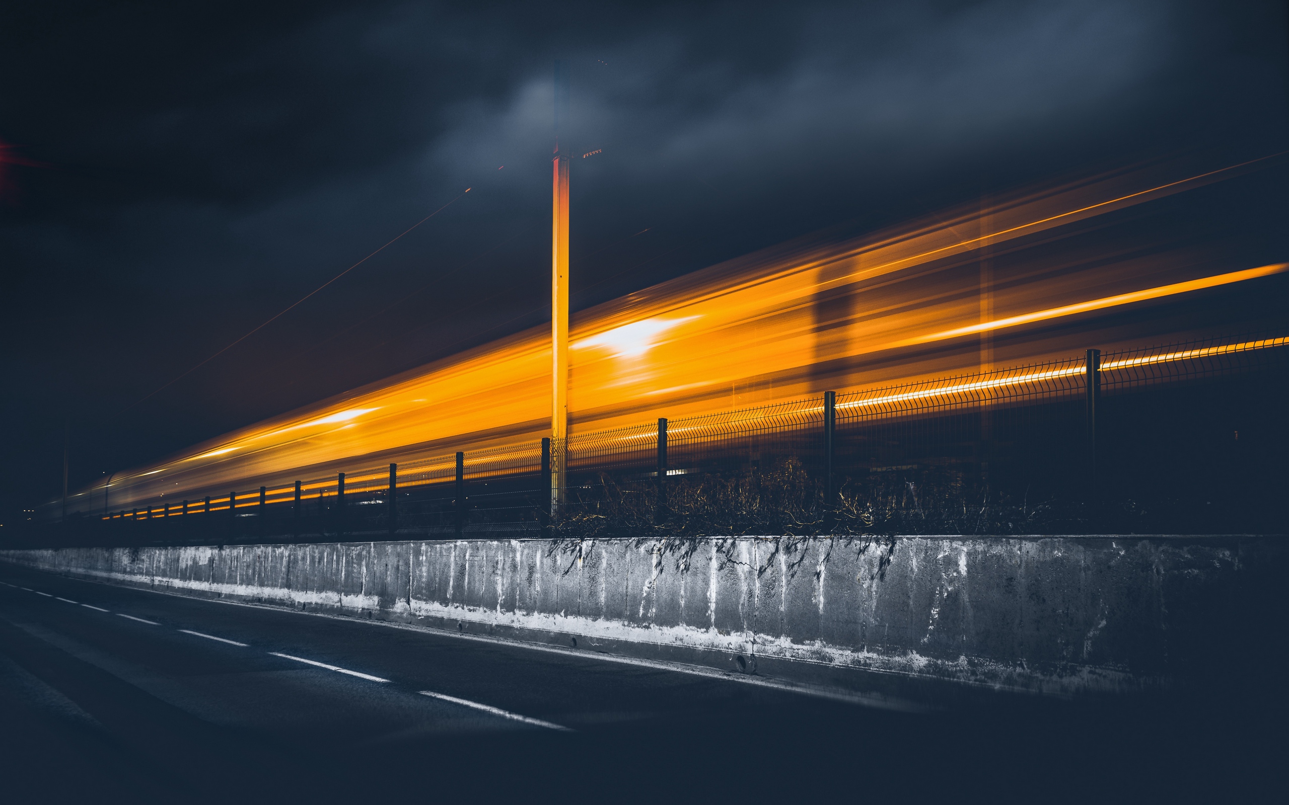 General 2560x1600 photography abstract long exposure train road light trails