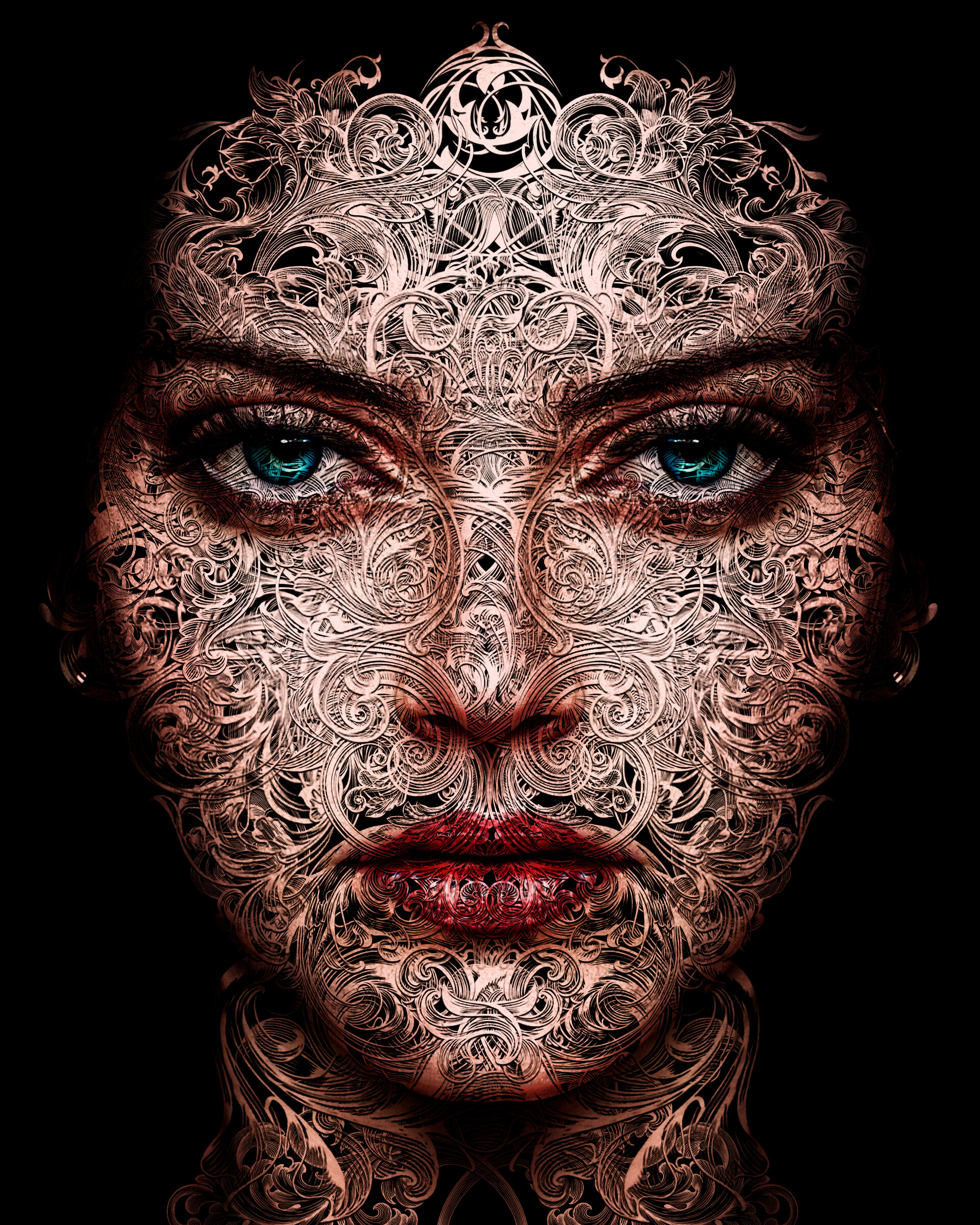 General 1920x2400 Evgeny Dvoretckiy artwork digital art women portrait closeup black background blue eyes face