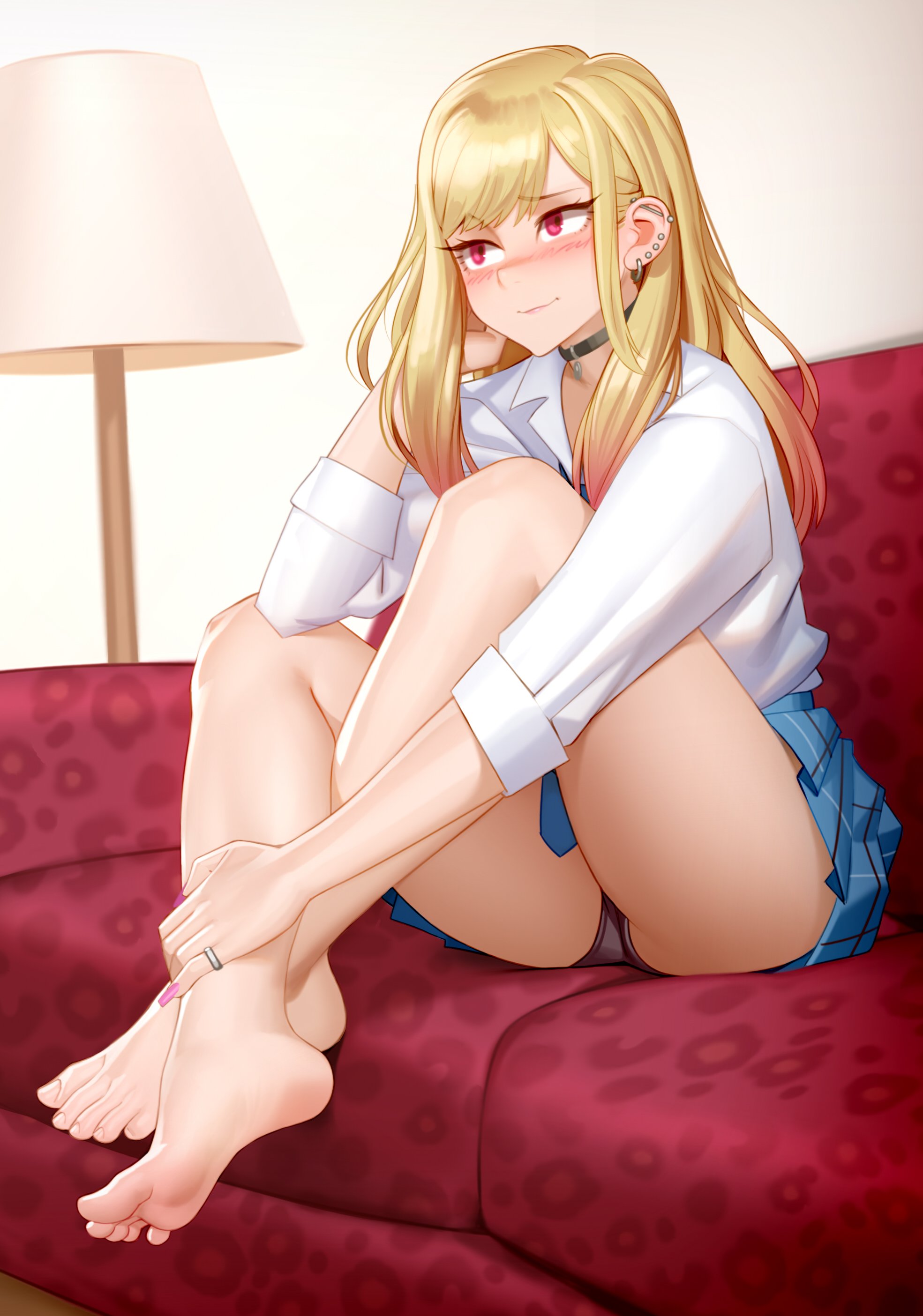 Anime 1969x2809 Kairunoburogu feet blushing blonde Sono Bisque Doll wa Koi wo Suru Kitagawa Marin panties upskirt anime anime girls red eyes