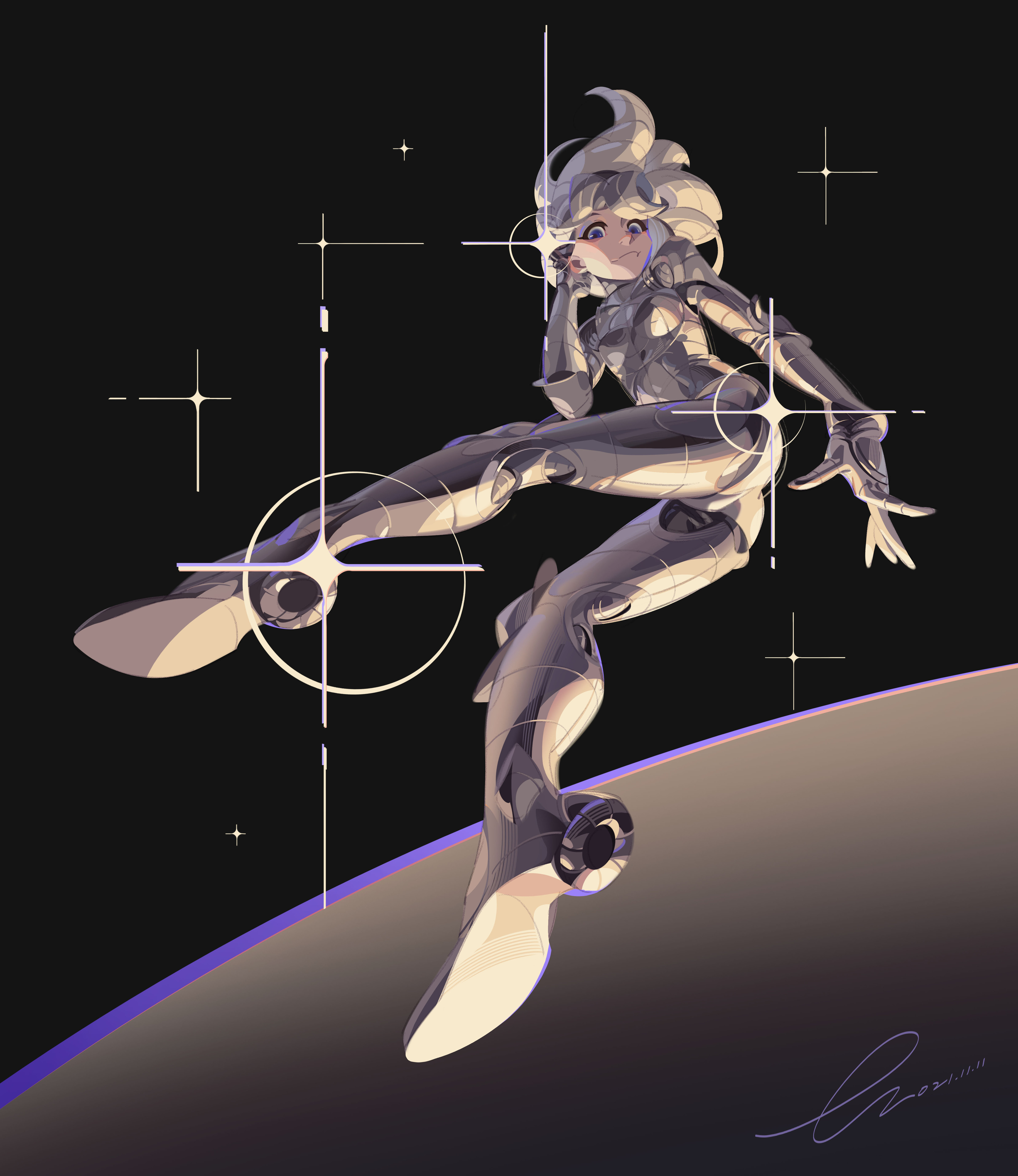 Anime 3840x4436 anime girls stars orbital view spacesuit astronaut