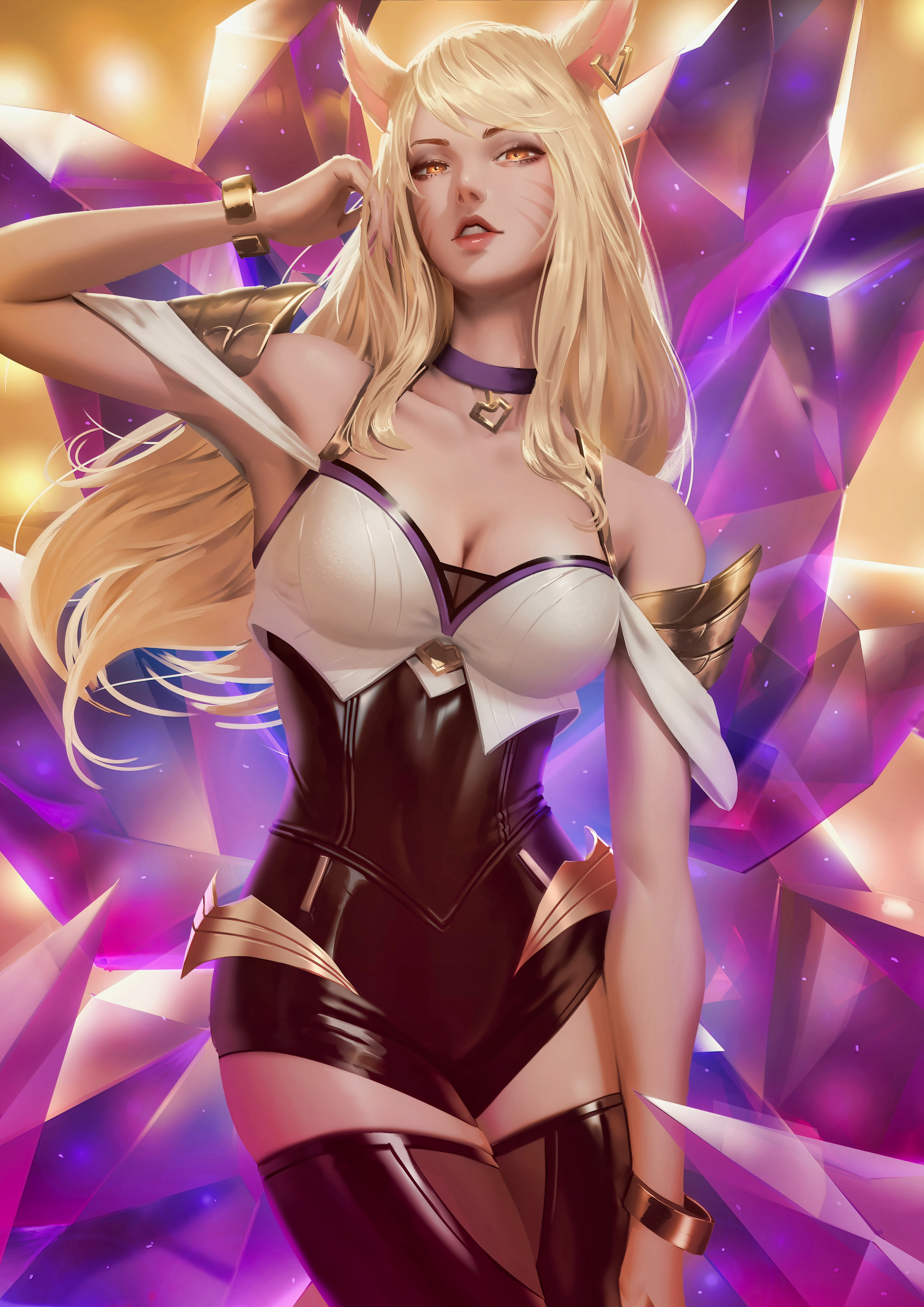 General 3111x4400 Sean Tay Ahri (League of Legends) KDA Ahri League of Legends League of Legends: Wild Rift Riot Games artwork women video game girls fantasy girl digital art video games Video Games Clothes fictional character fan art illustration PC gaming portrait display drawing animal ears bodysuit tail fox girl blonde video game characters fantasy art