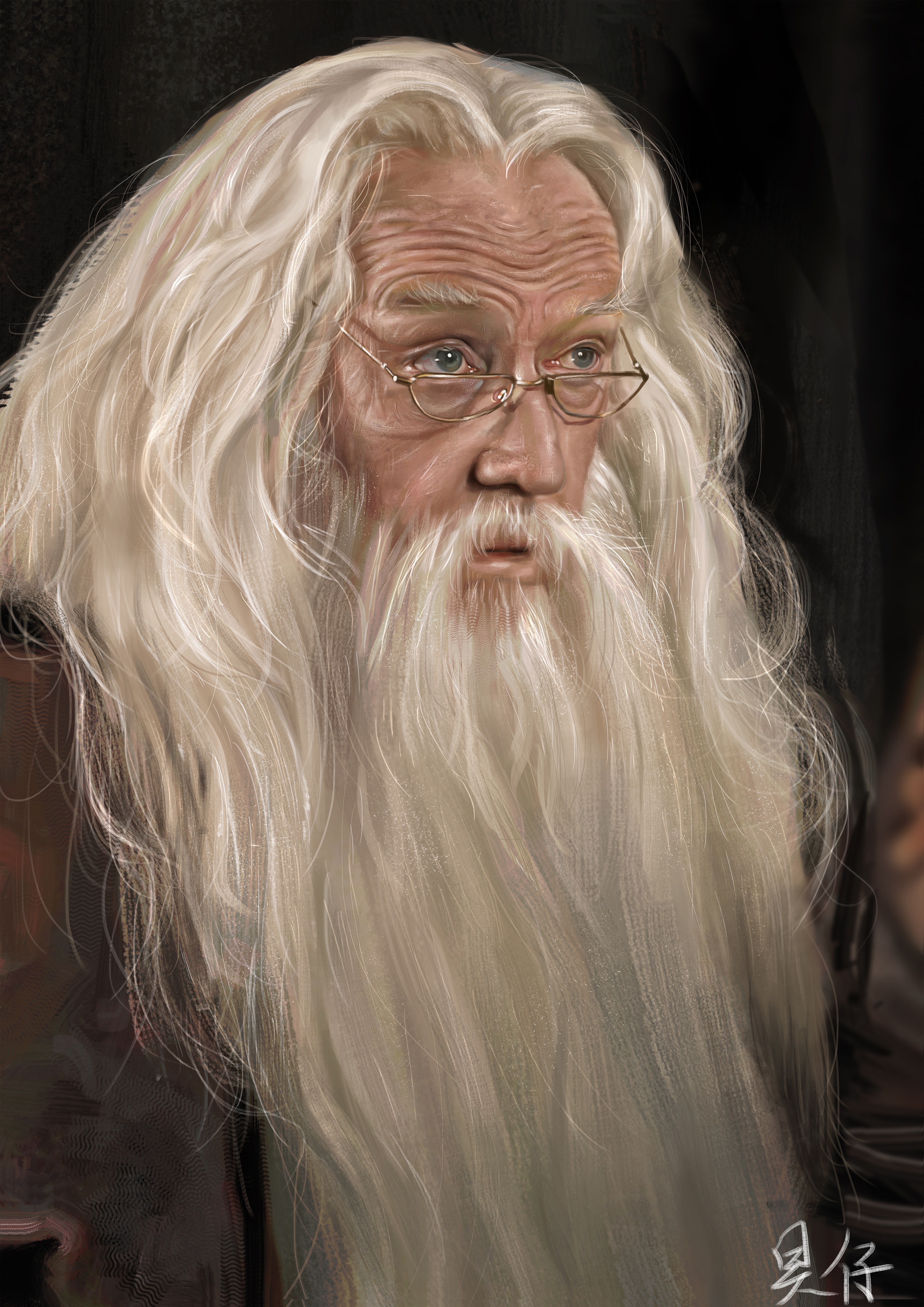 General 4243x6000 digital art digital painting artwork Albus Dumbledore Harry Potter fantasy men white beard beard men with glasses