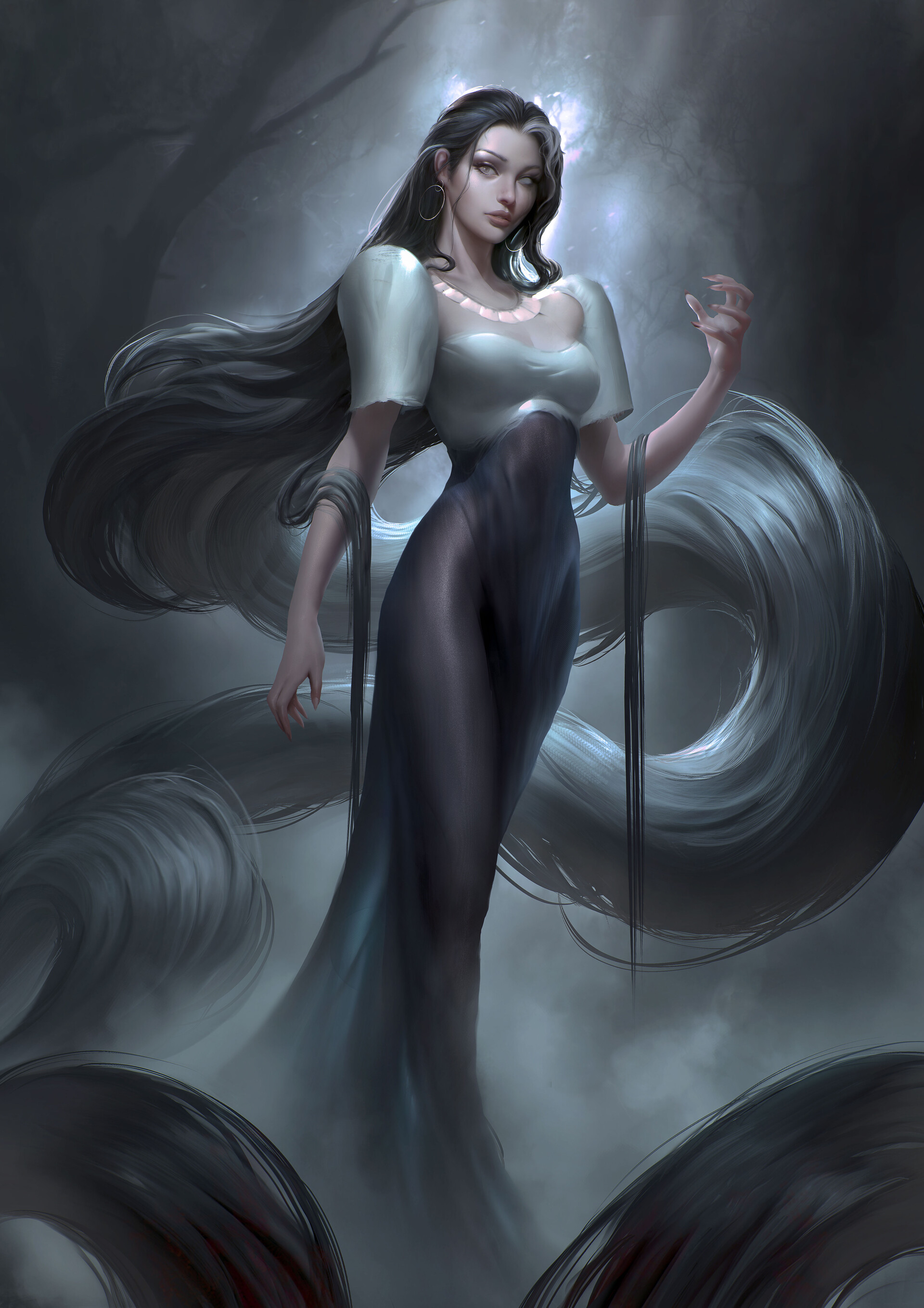 General 1920x2716 artwork women fantasy art fantasy girl black hair long hair looking at viewer
