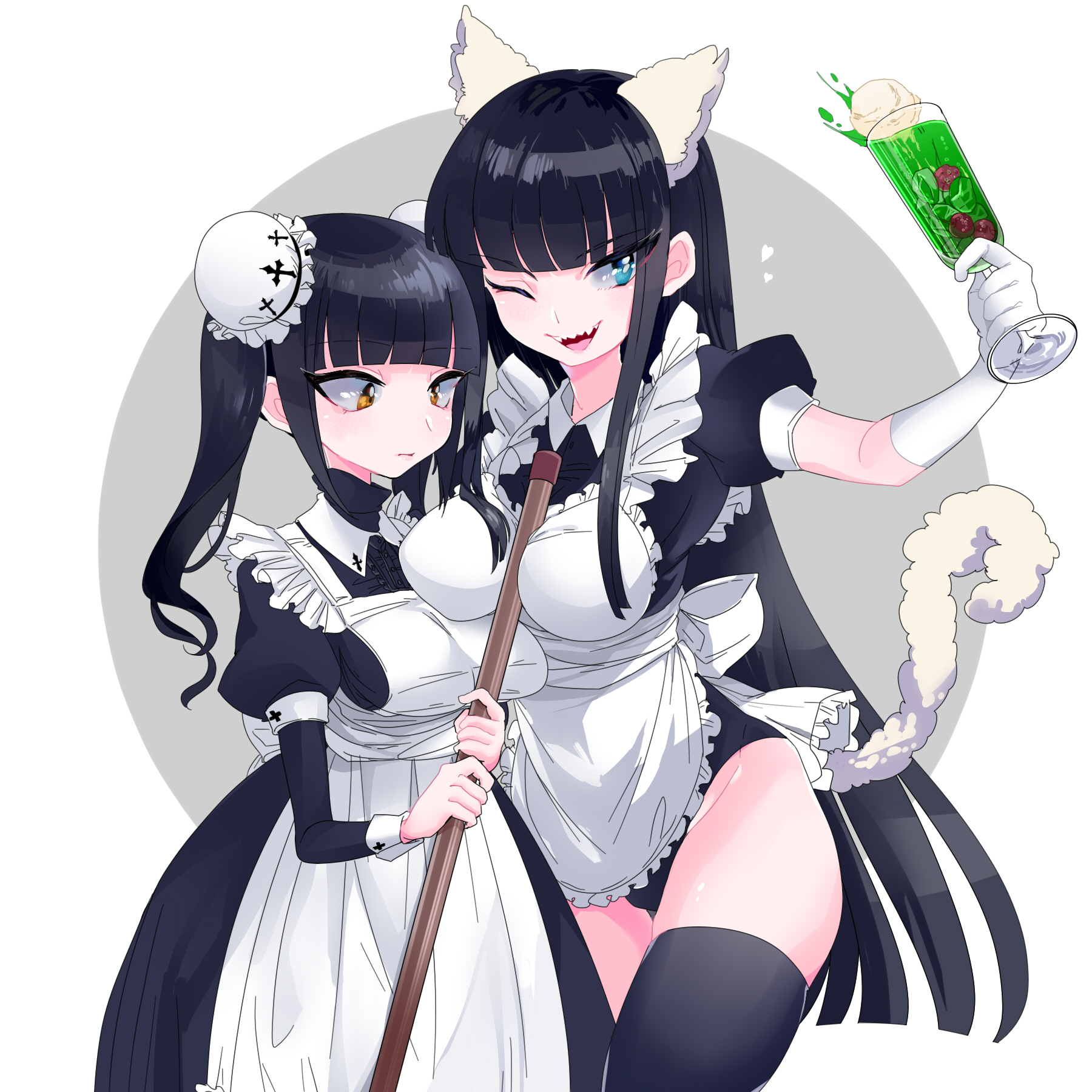 Anime 1800x1800 anime anime girls two women original characters maid maid outfit artwork digital art fan art